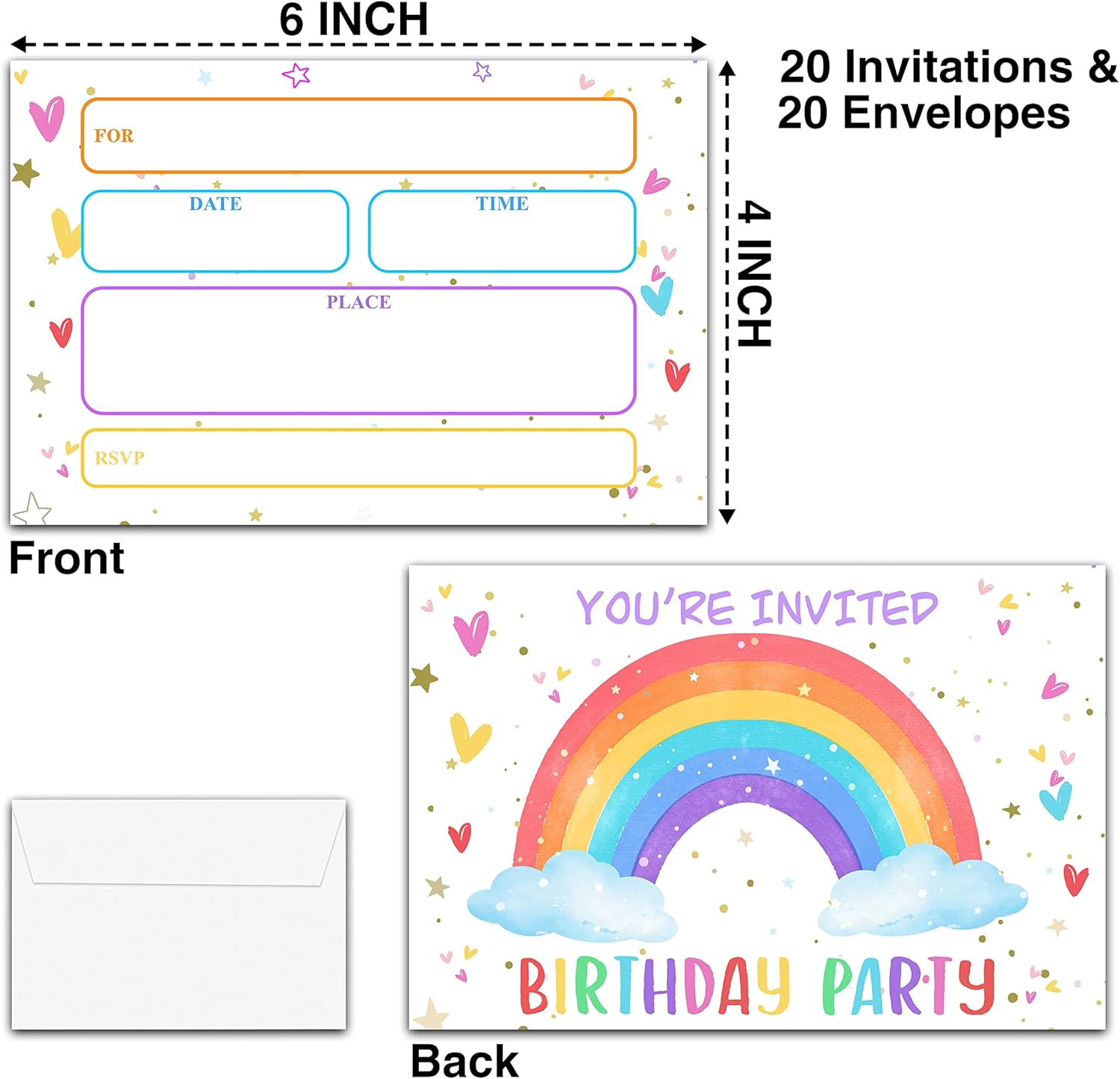 YSTEP Rainbow Birthday Invitations 4x6