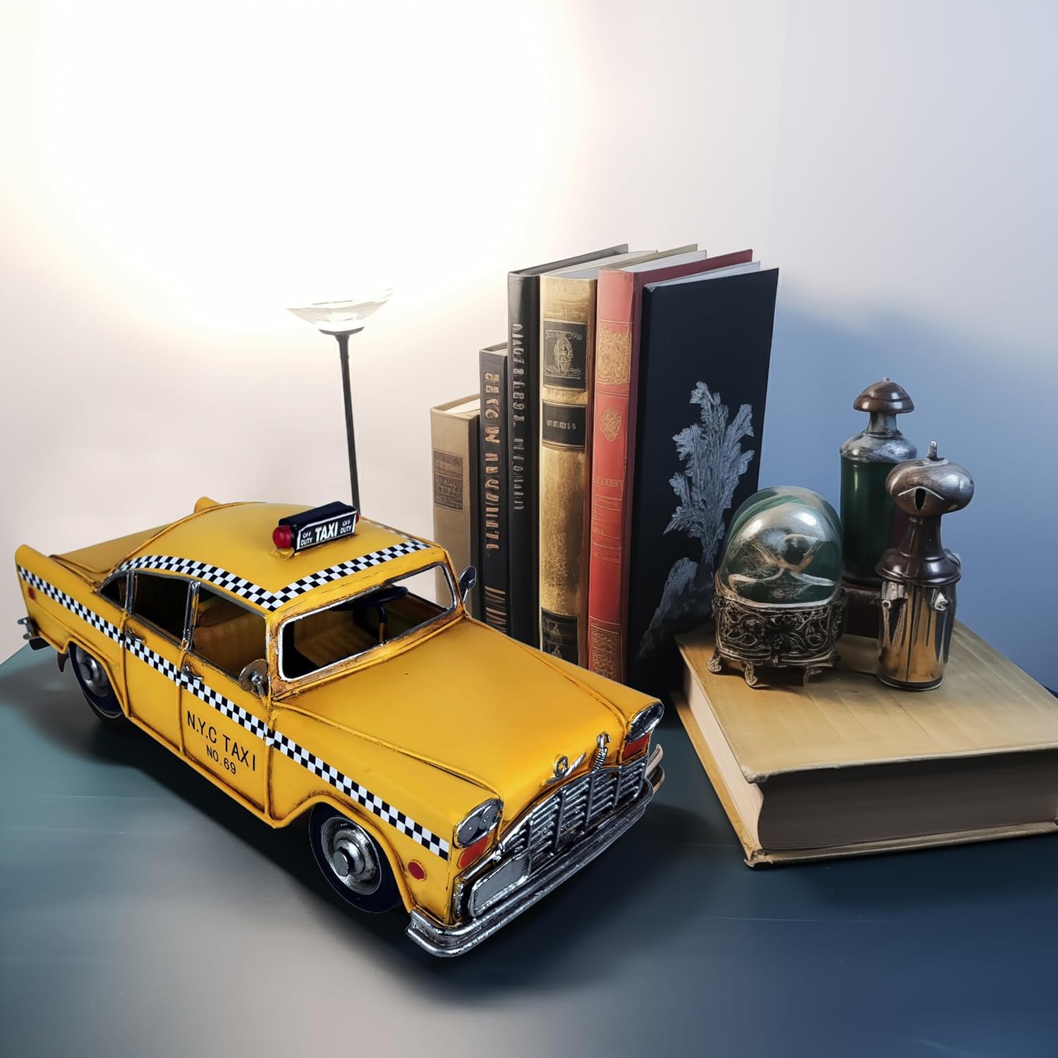 Retro Handmade Yellow NYC Taxi Cab Model 11 Inch Collectible