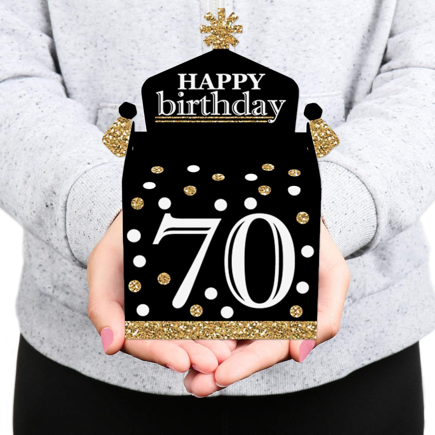 Big Dot of Happiness 70th Birthday Gold Treat Boxes Set of 12