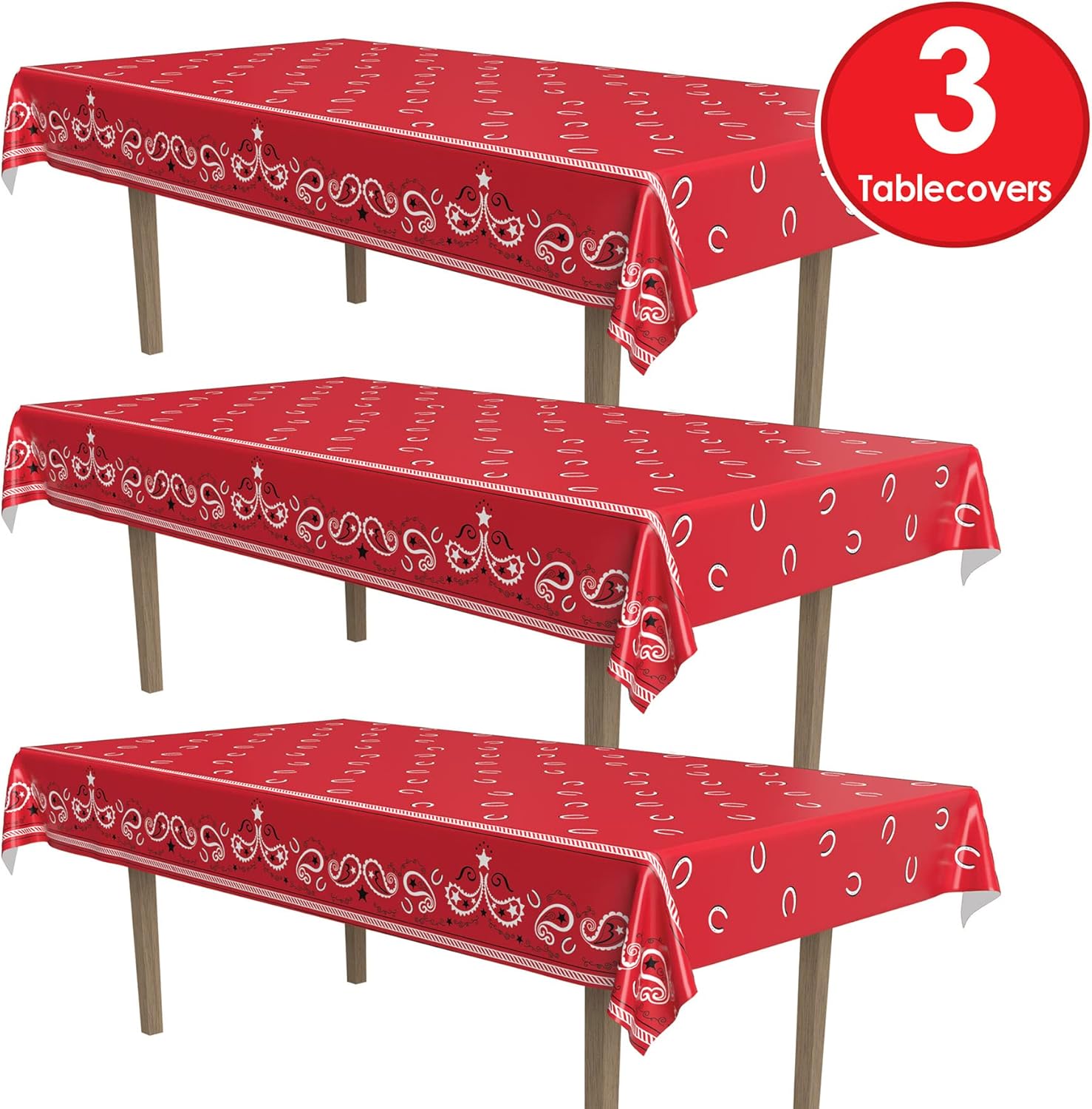 Beistle Red Bandana Table Covers 3 Pack