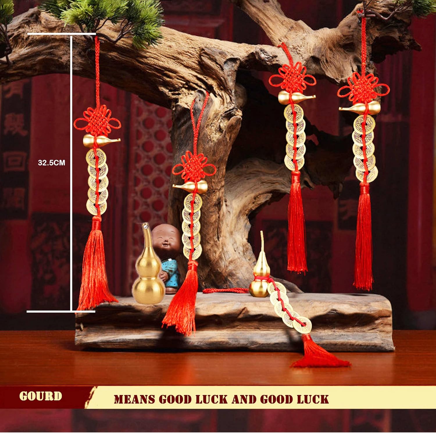 2PCS Feng Shui Good Luck Charms with 5 Coins for Blessing Gifts