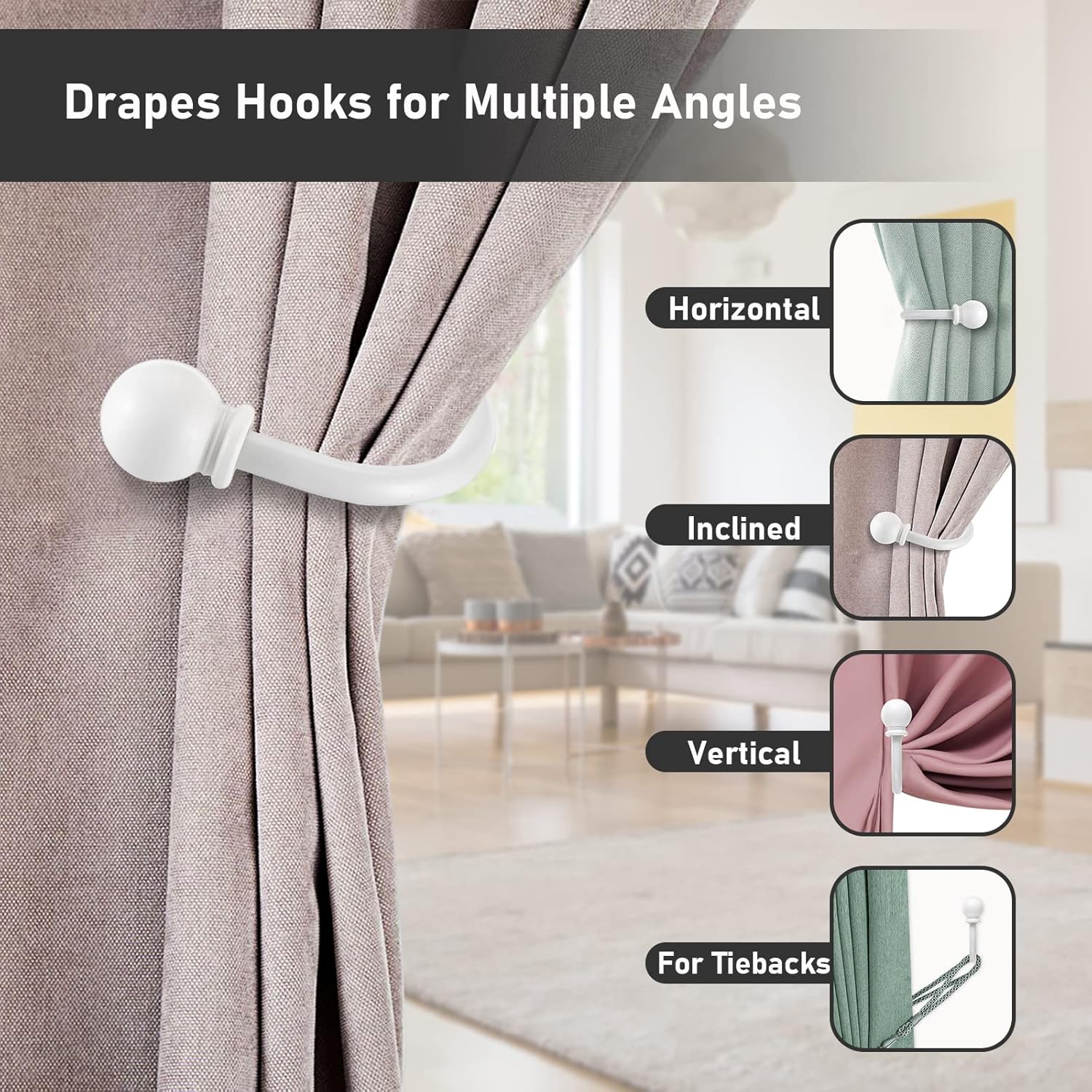 Sumnacon Set of 2 Decorative Curtain Holdbacks White