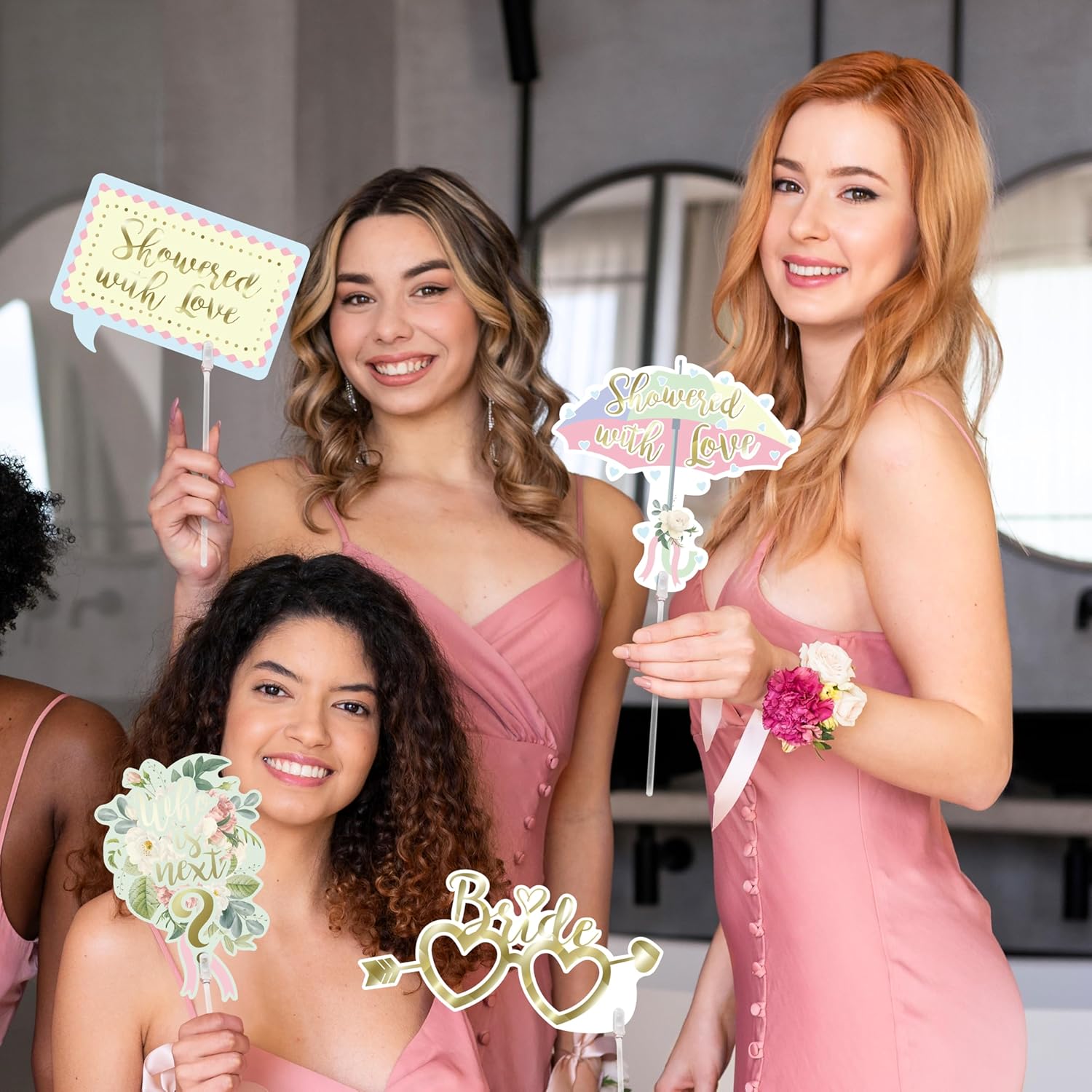 Cheerland 18 Pcs Pastel Gold Bridal Shower Photo Props