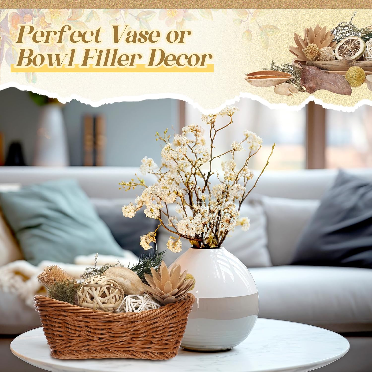 Nuanchu 2 Pack Wicker Decorative Balls for Vase Filler