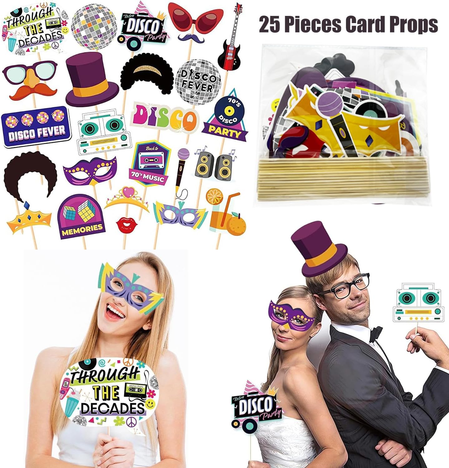 HEYTOP 50 Pcs Rock Party Photo Booth Props Set for Adults