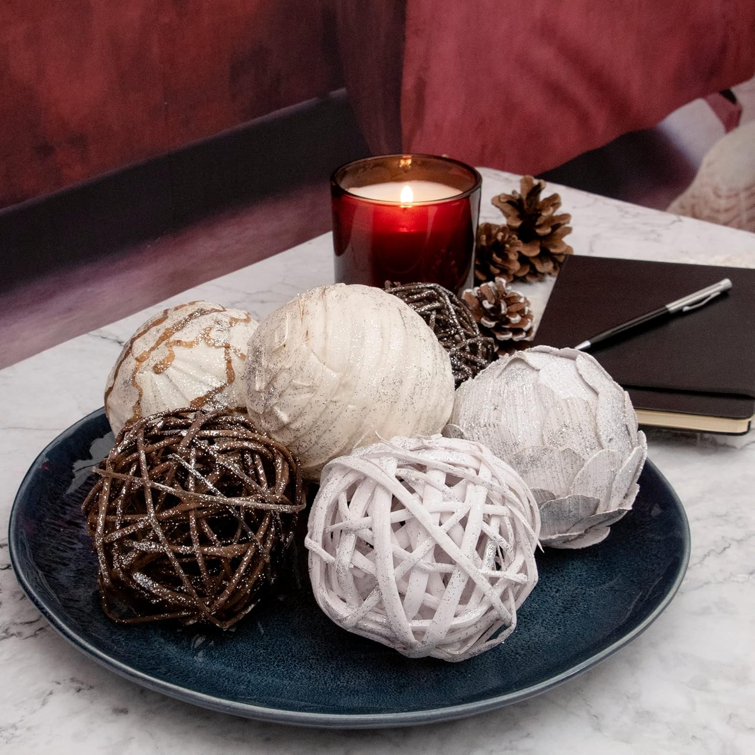 White Glitter Decorative Balls for Vases and Bowls