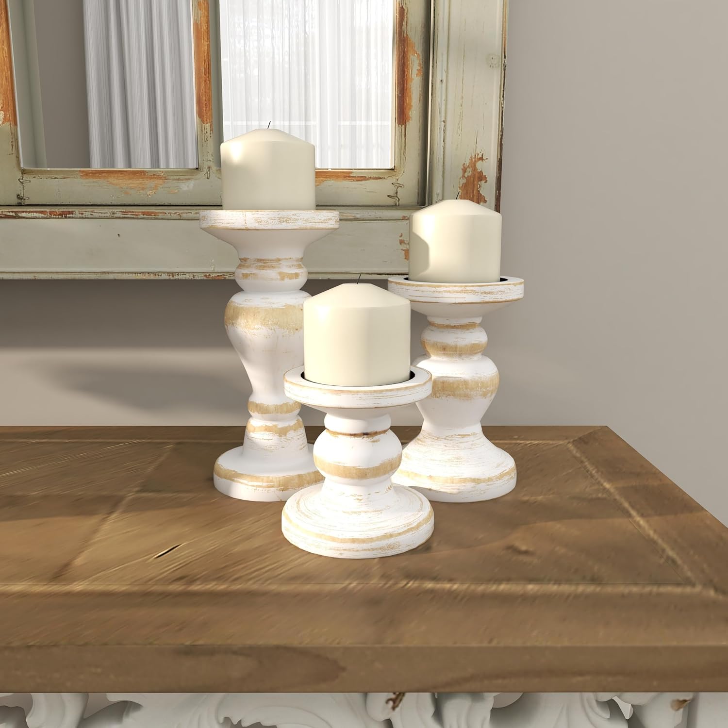 Deco 79 White Wood Candle Holder Set of 3