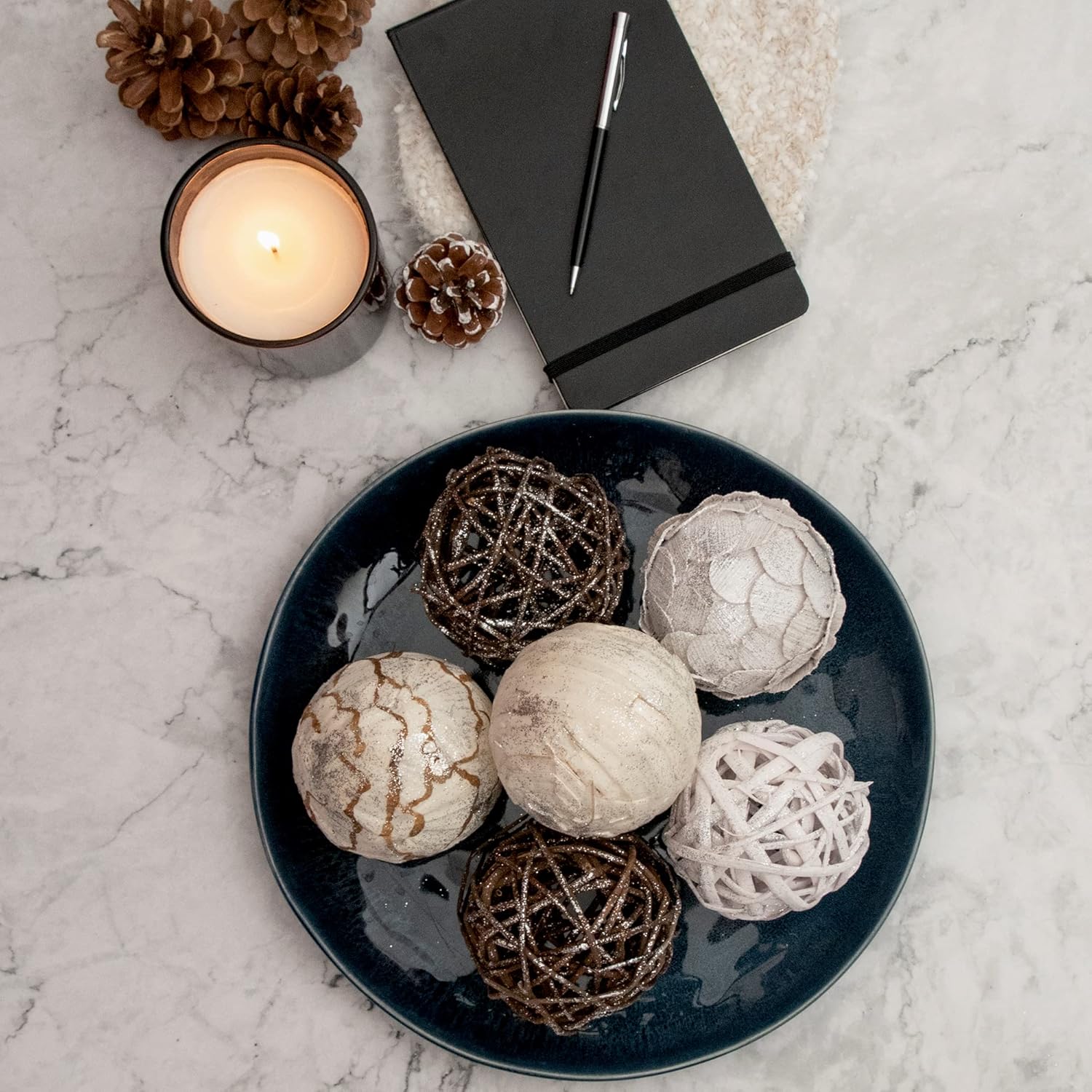 White Glitter Decorative Balls for Vases and Bowls