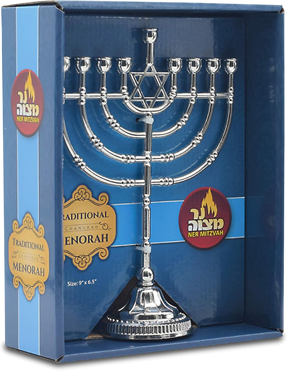 Ner Mitzvah Silvertone Candle Menorah for Chanukah
