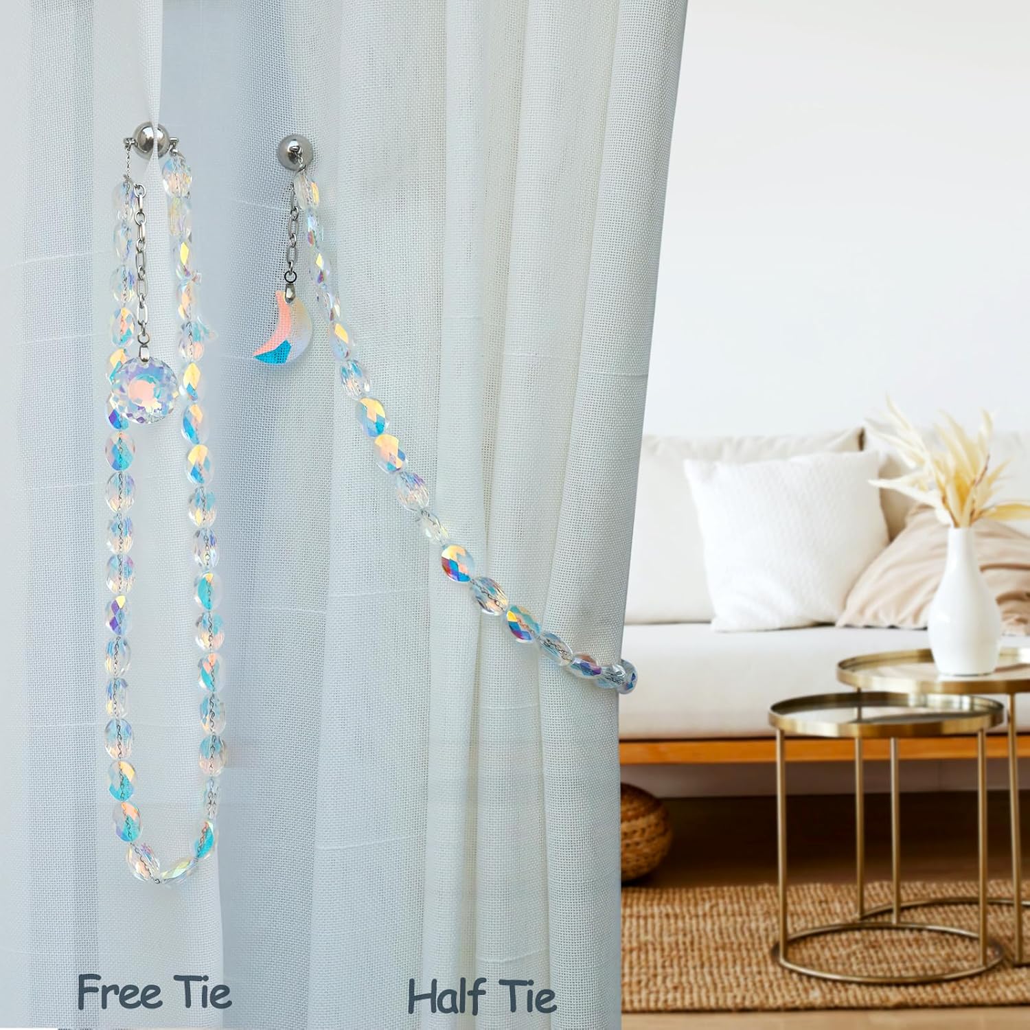 PEDOBO Magnetic Curtain Tiebacks 2 Pack Crystal AB
