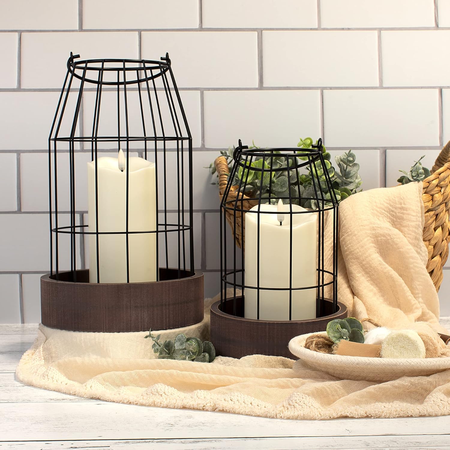 KIBAGA Rustic Decorative Lantern Set of 2