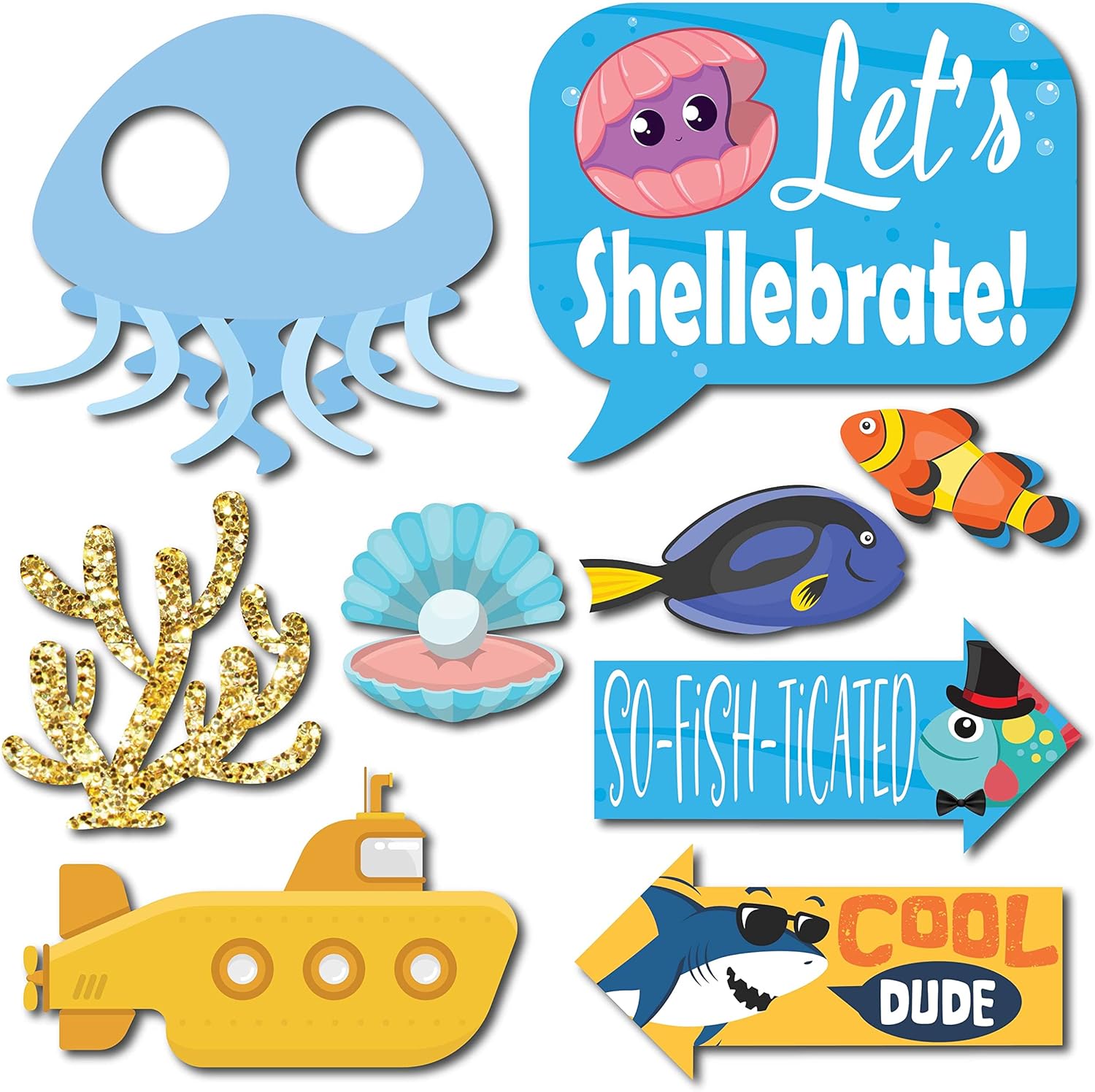 Under The Sea Photo Booth Props - 41 Piece Ocean Party Kit