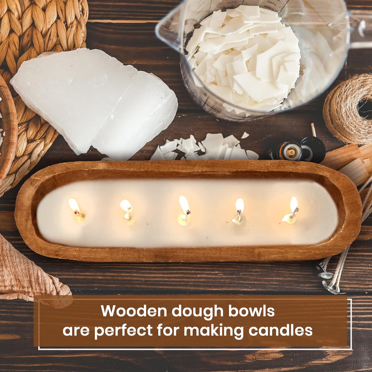 4 Pcs Wooden Dough Bowl Rustic Table Centerpiece