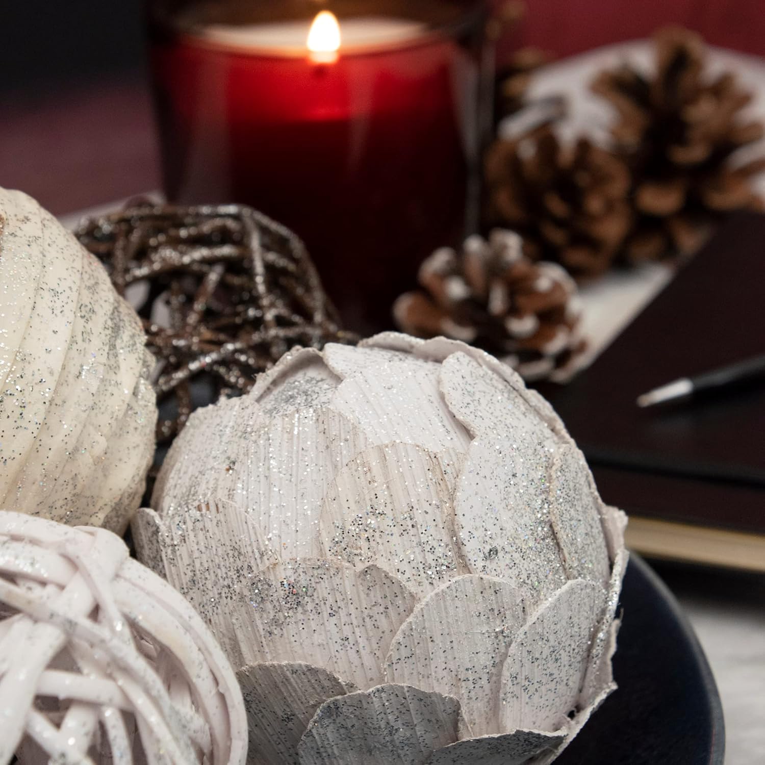 White Glitter Decorative Balls for Vases and Bowls