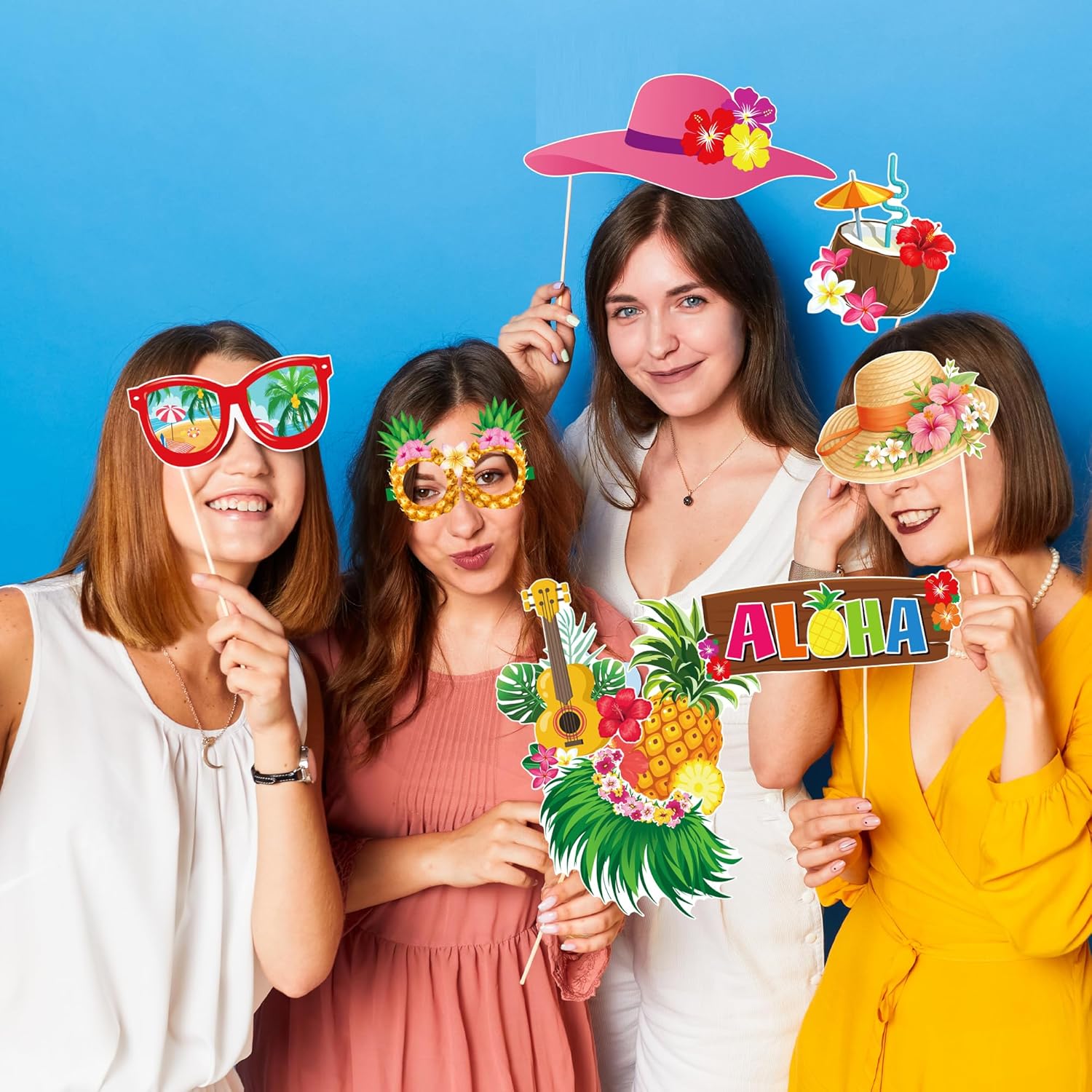 48PCS Hawaiian Tiki Photo Booth Props Set