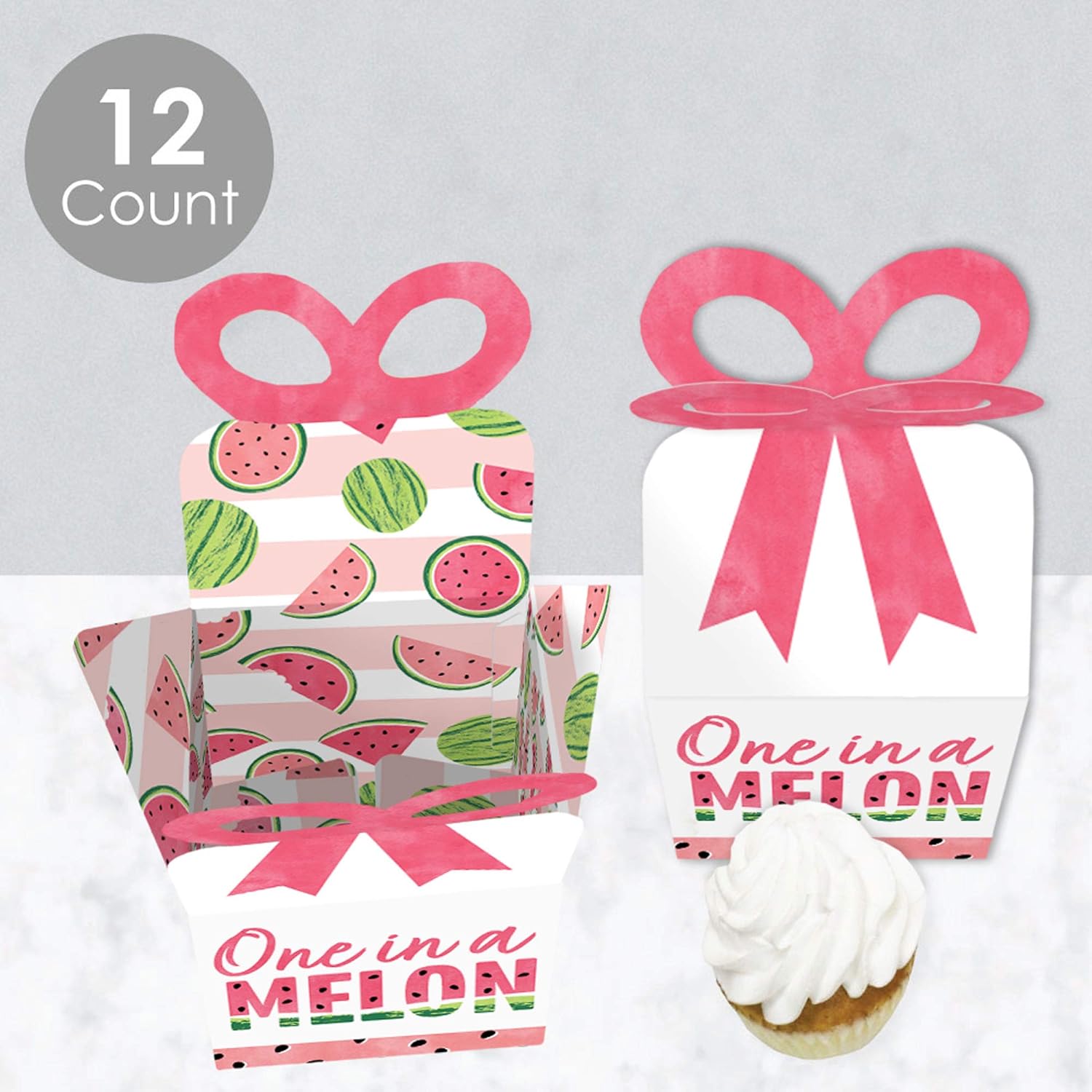Big Dot of Happiness Sweet Watermelon Bow Boxes Set of 12