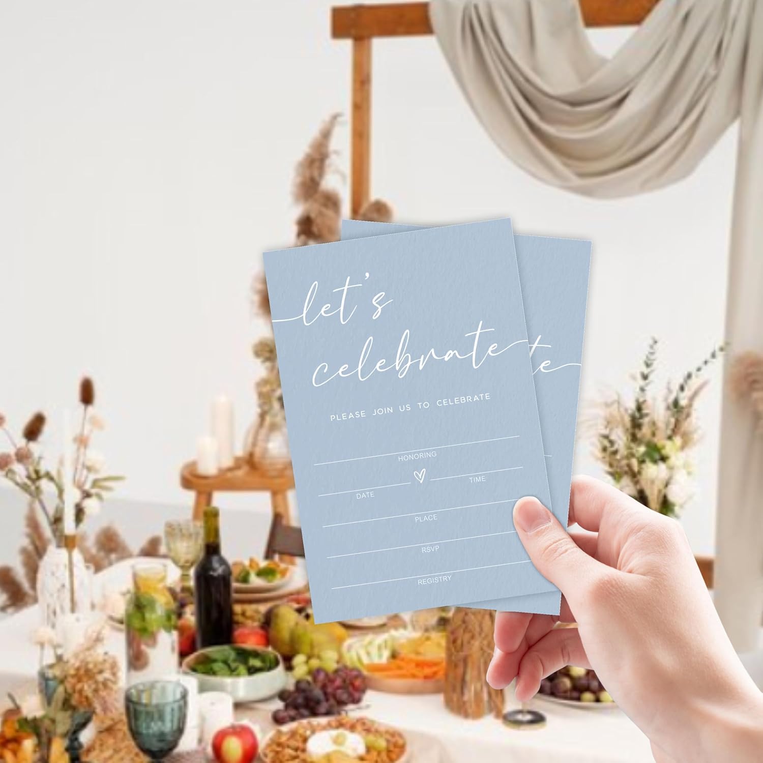 Lets Celebrate Party Invitations 25 Pcs Blue Minimalist Card Set