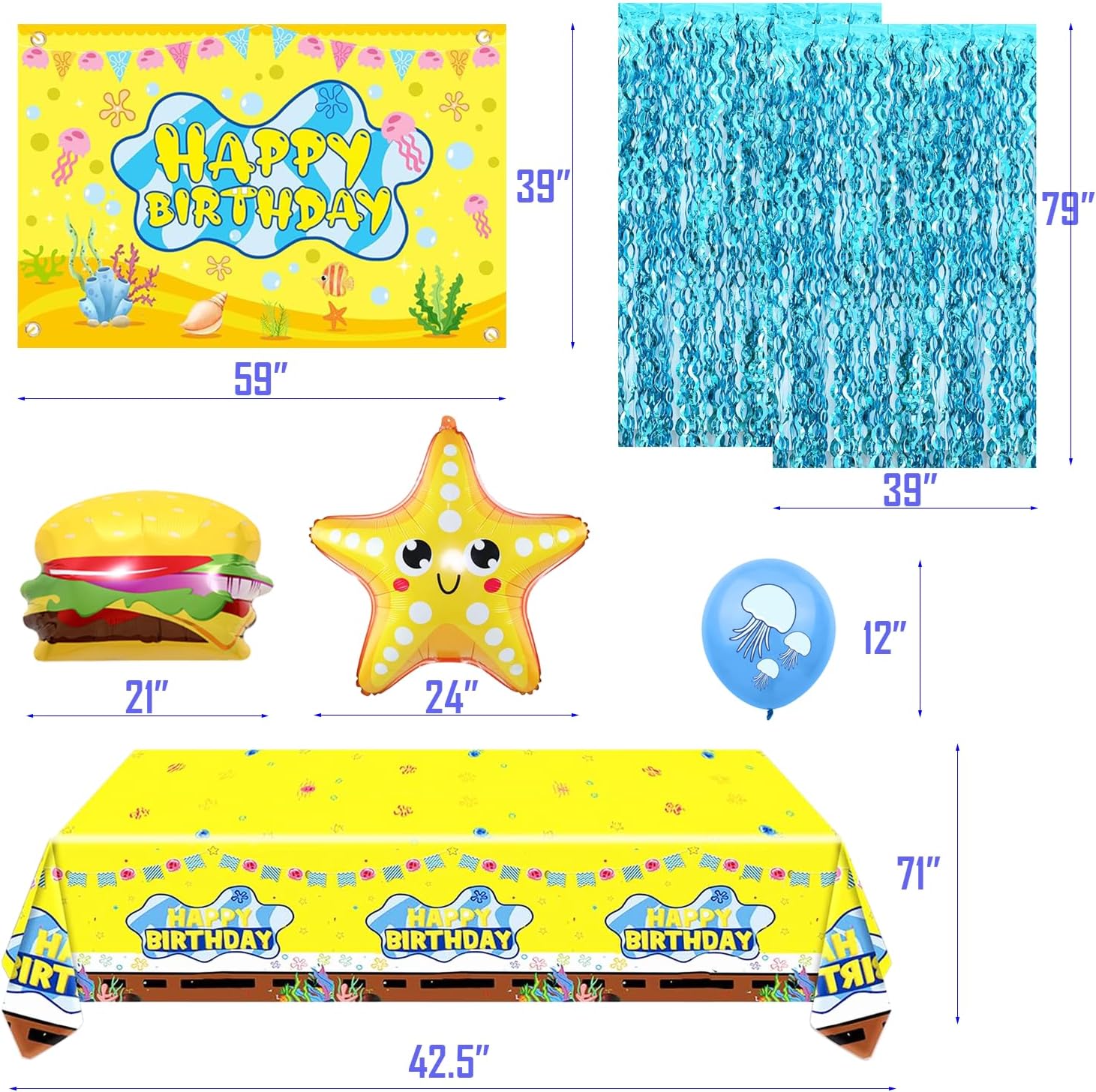48 Pcs Yellow Cartoon Birthday Decorations Set