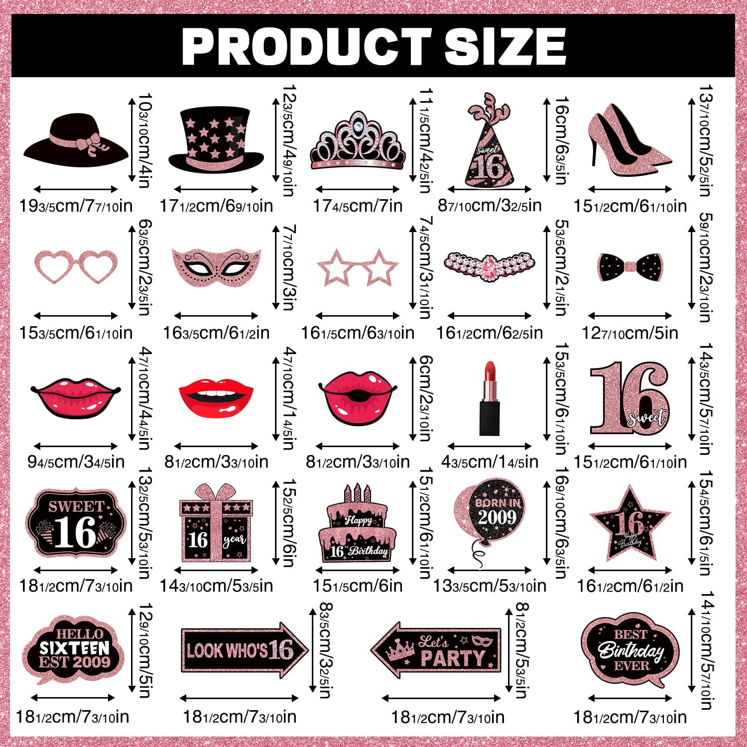 Sweet 16 Photo Booth Props Set for Girls