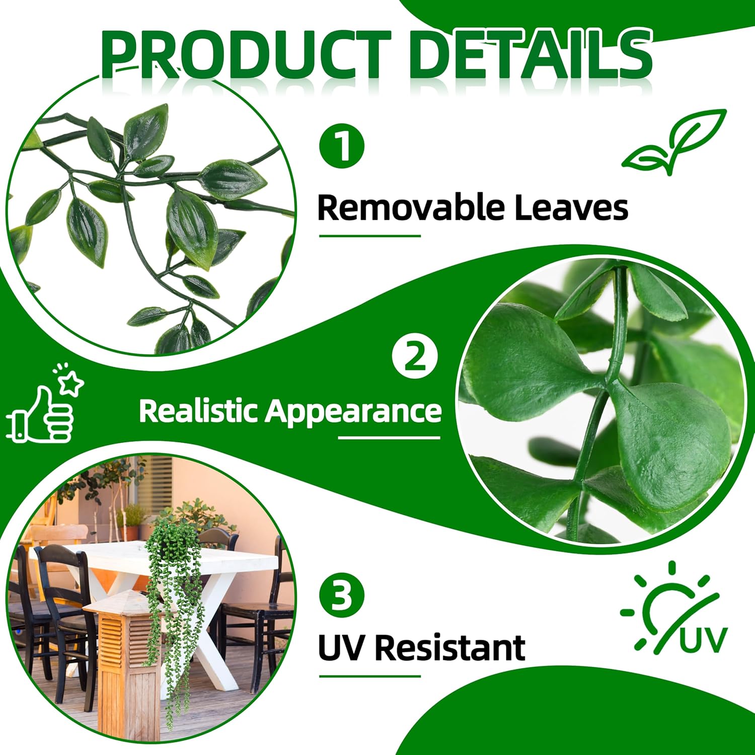 Palonu 4 Pack Artificial Hanging Plants with Black Pots