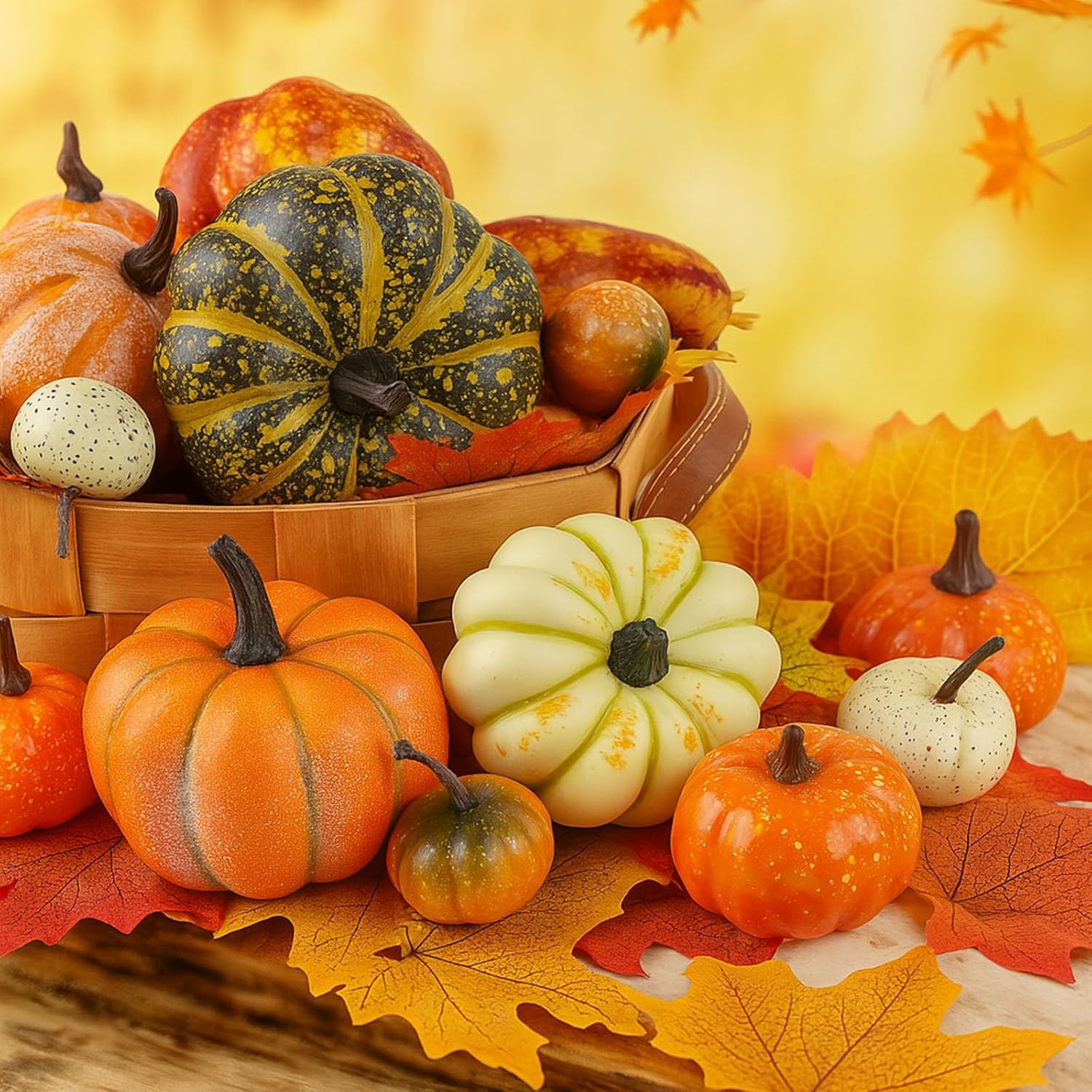 HAKACC Artificial Mixed Pumpkins Maple Leaves for Fall Decor