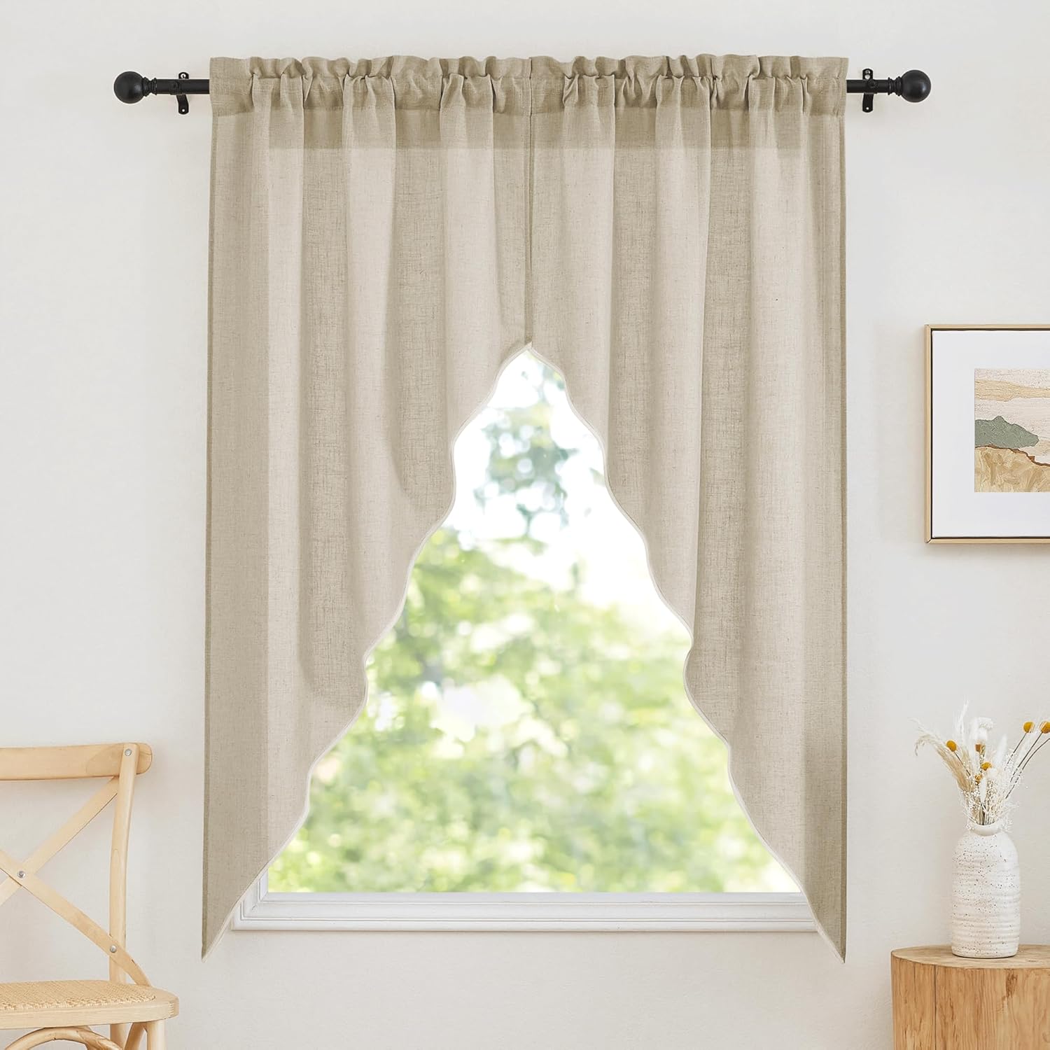 RYB HOME Valance and Swag Set 36x63-inch Panels 2 Pcs Beige