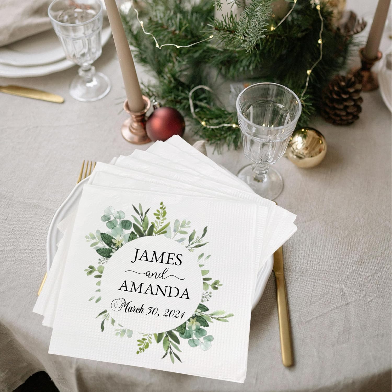 Luxury Personalized Napkins For Wedding Custom Printed Couple Name Paper