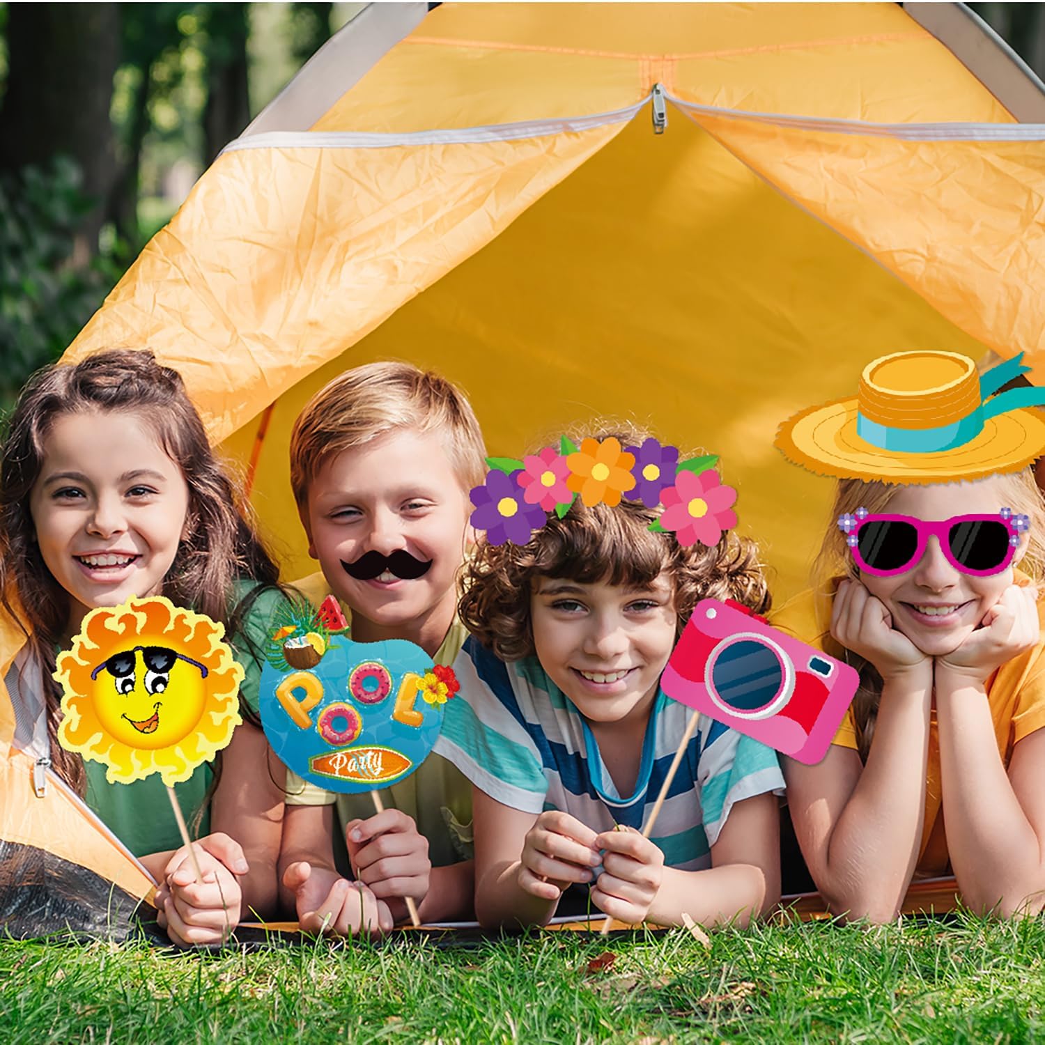 Ouruola 25pcs Tropical Photo Booth Props DIY Set