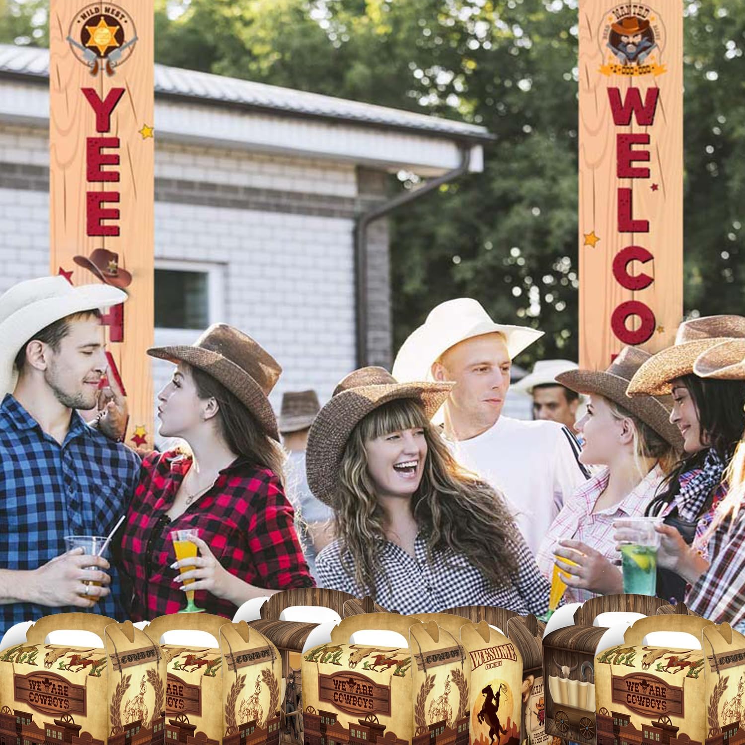 RIGHTA TECH 12-Pack Western Cowboy Candy Gift Boxes with Handles