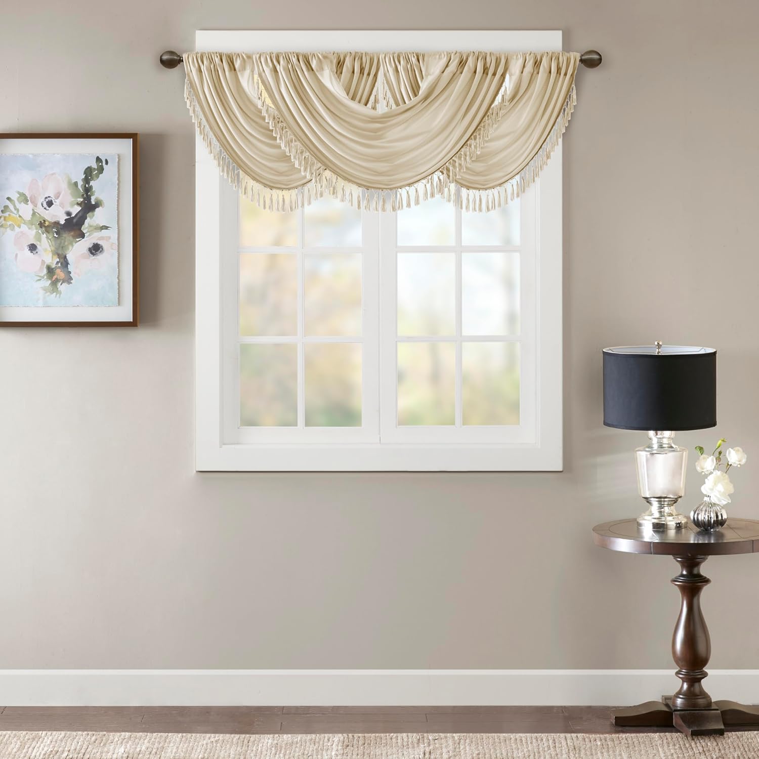 Madison Park Elena Waterfall Embellished Valance 38X46
