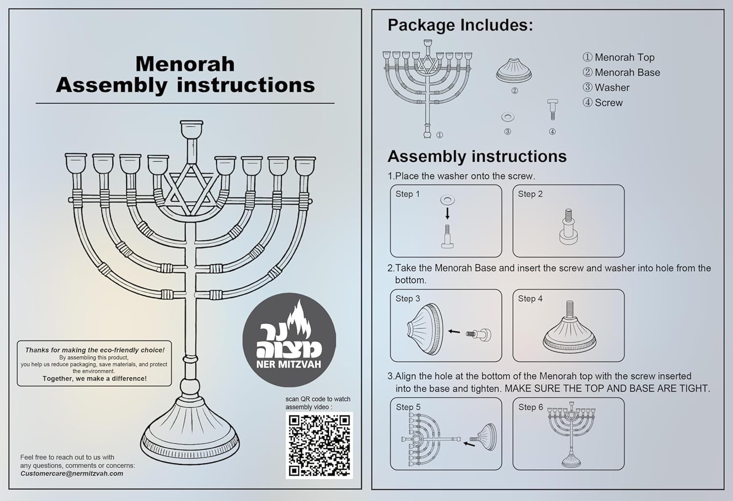 Ner Mitzvah Silvertone Candle Menorah for Chanukah