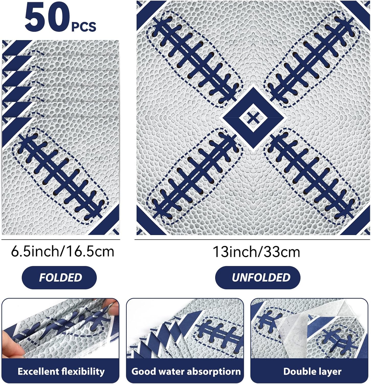 Qyeahkj 50Pcs Blue White Cowboys Football Napkins