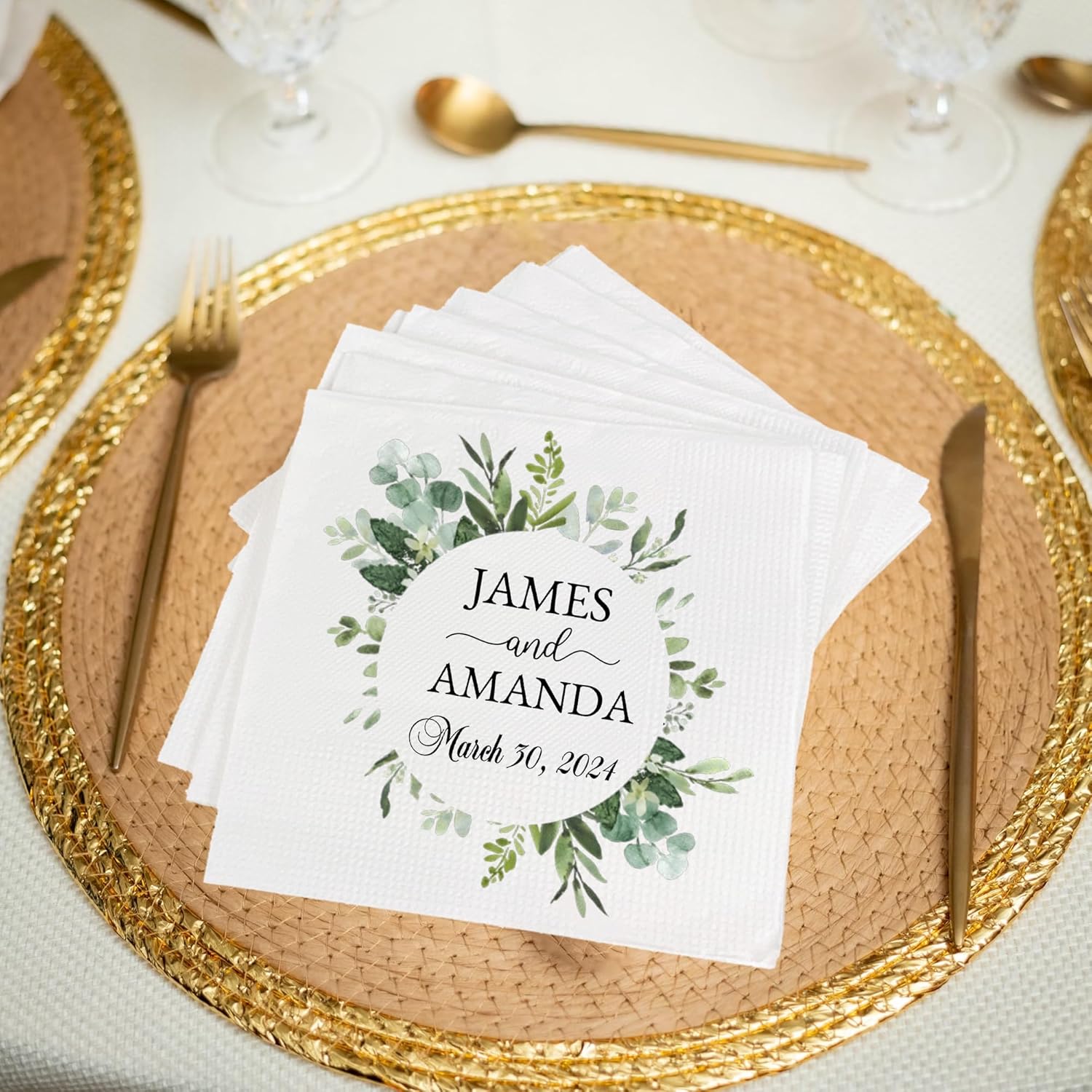 Luxury Personalized Napkins For Wedding Custom Printed Couple Name Paper