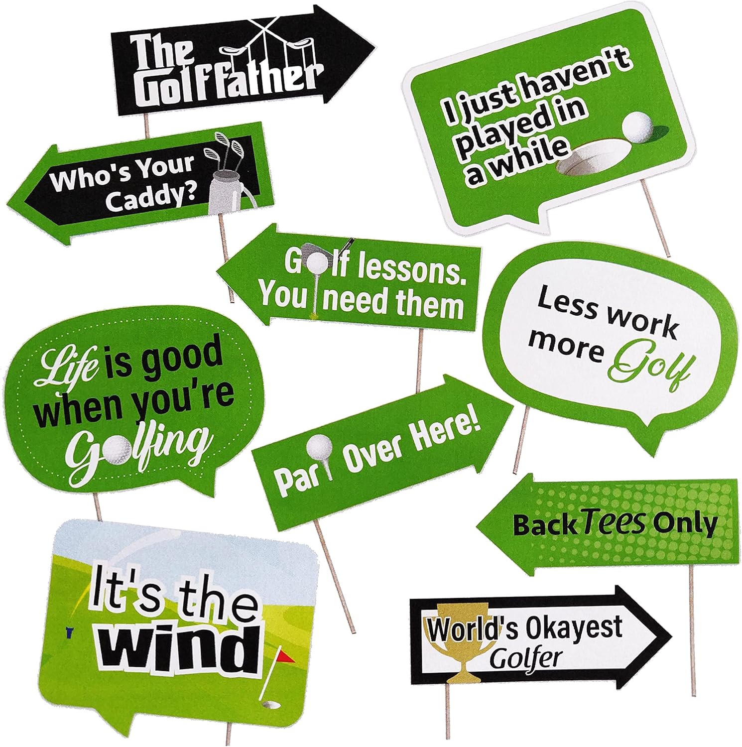 Golf Themed Photo Booth Props Kit - 10pcs