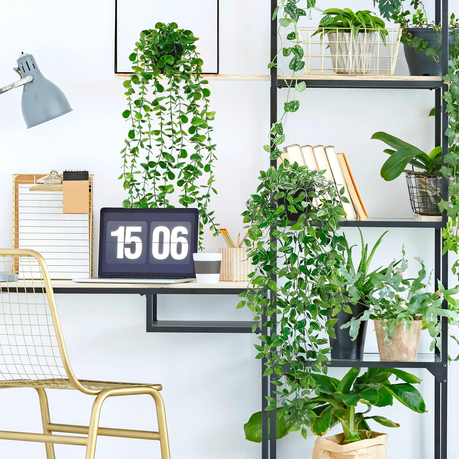 Palonu 4 Pack Artificial Hanging Plants with Black Pots