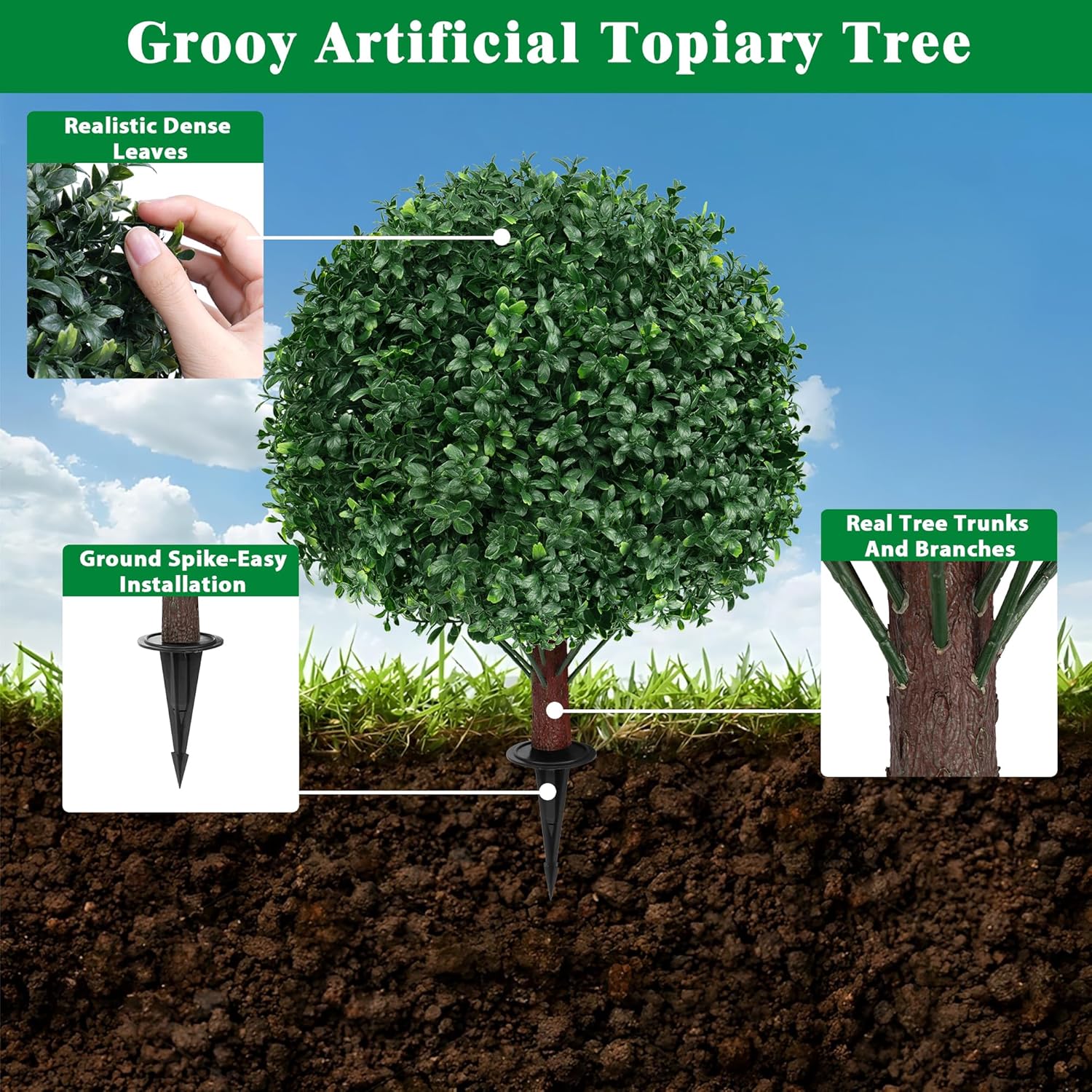 Grooy Artificial Boxwood Topiary Ball Tree Set of 2