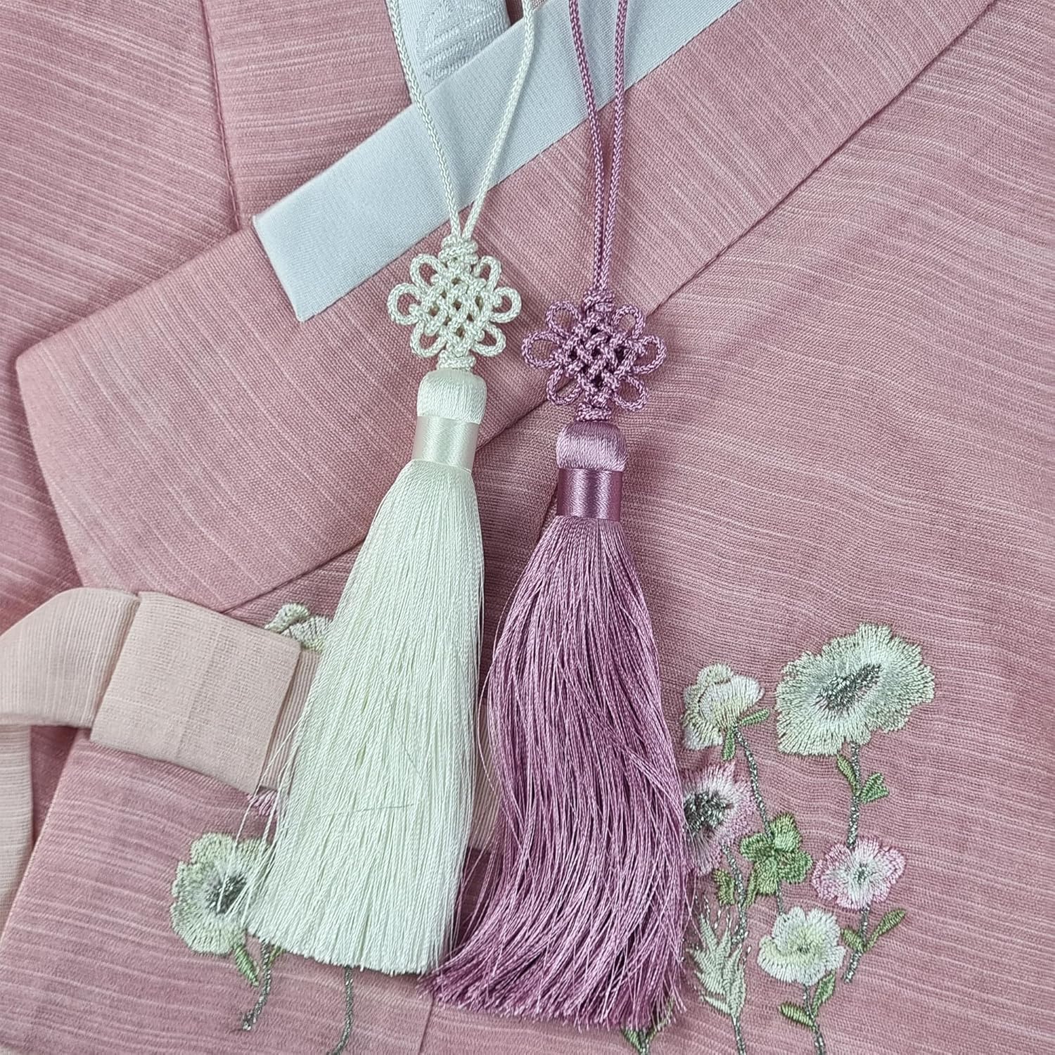 Mini Korean Silk Knot Norigae Set 2 Pack in White