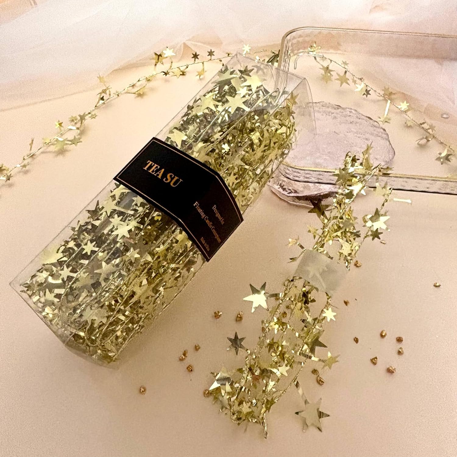 Gold Floating Candle Centerpieces Star Strings - 12 Pcs 38 Inch