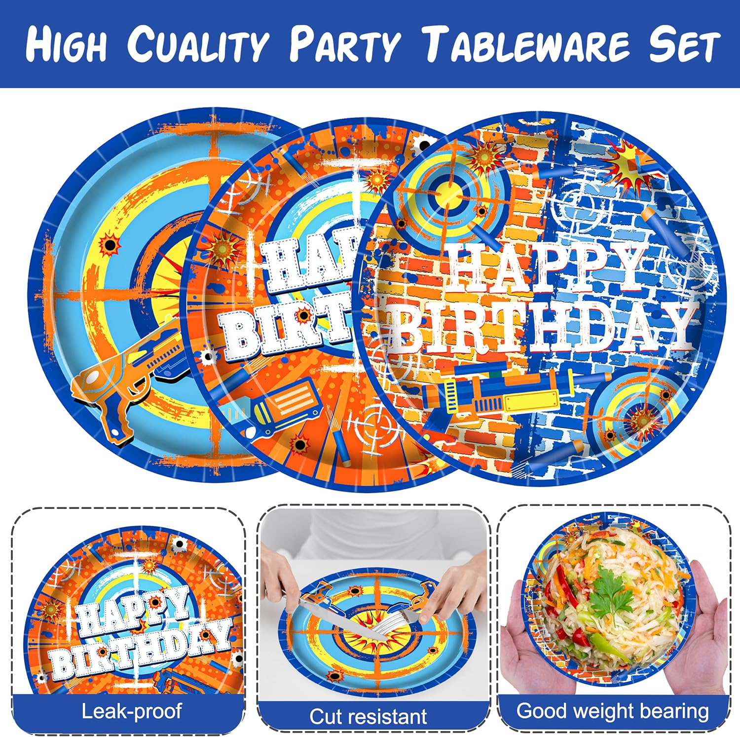 48pcs Dart War Themed Paper Plates for Parties