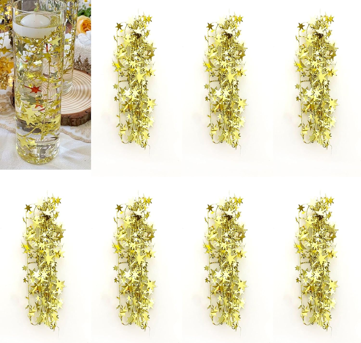 Gold Floating Candle Centerpieces Star Strings - 12 Pcs 38 Inch