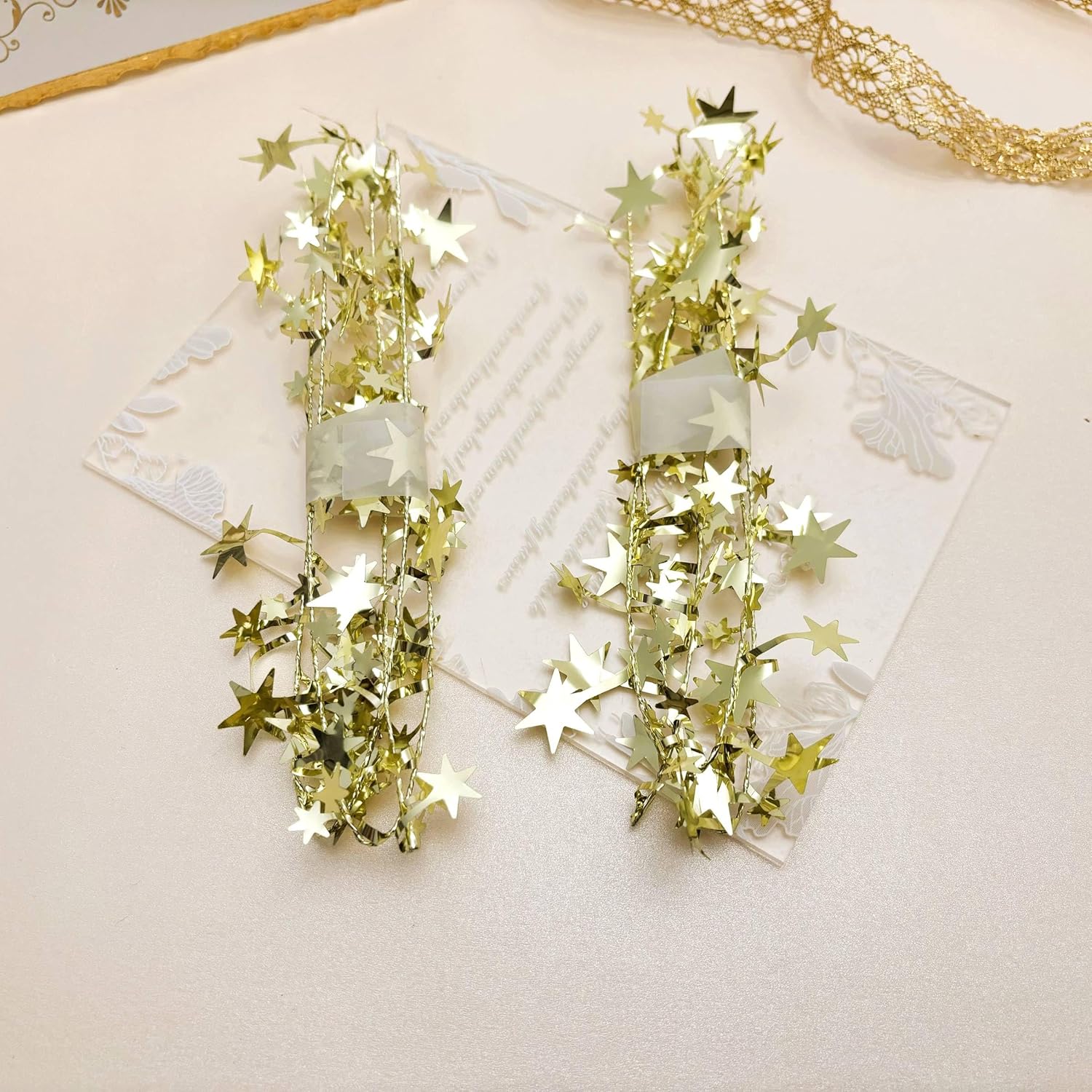 Gold Floating Candle Centerpieces Star Strings - 12 Pcs 38 Inch