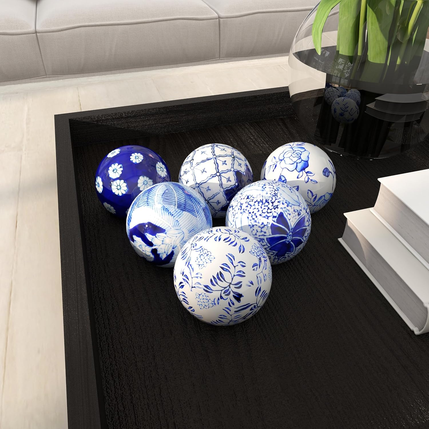 Deco 79 Blue Ceramic Orbs Vase Filler Set of 6 3 Inch