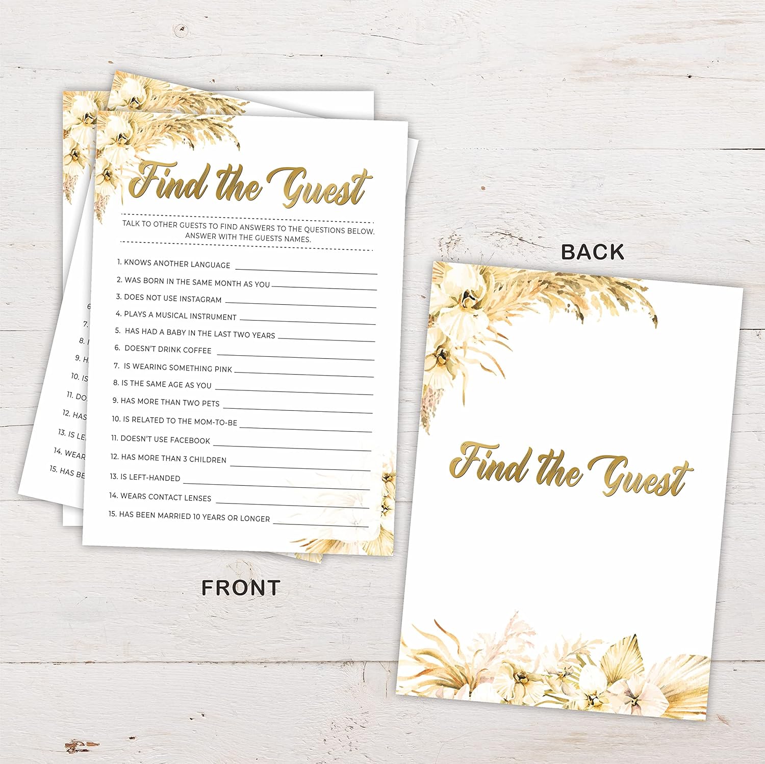 Boho Pampas Grass Baby Shower Game Cards