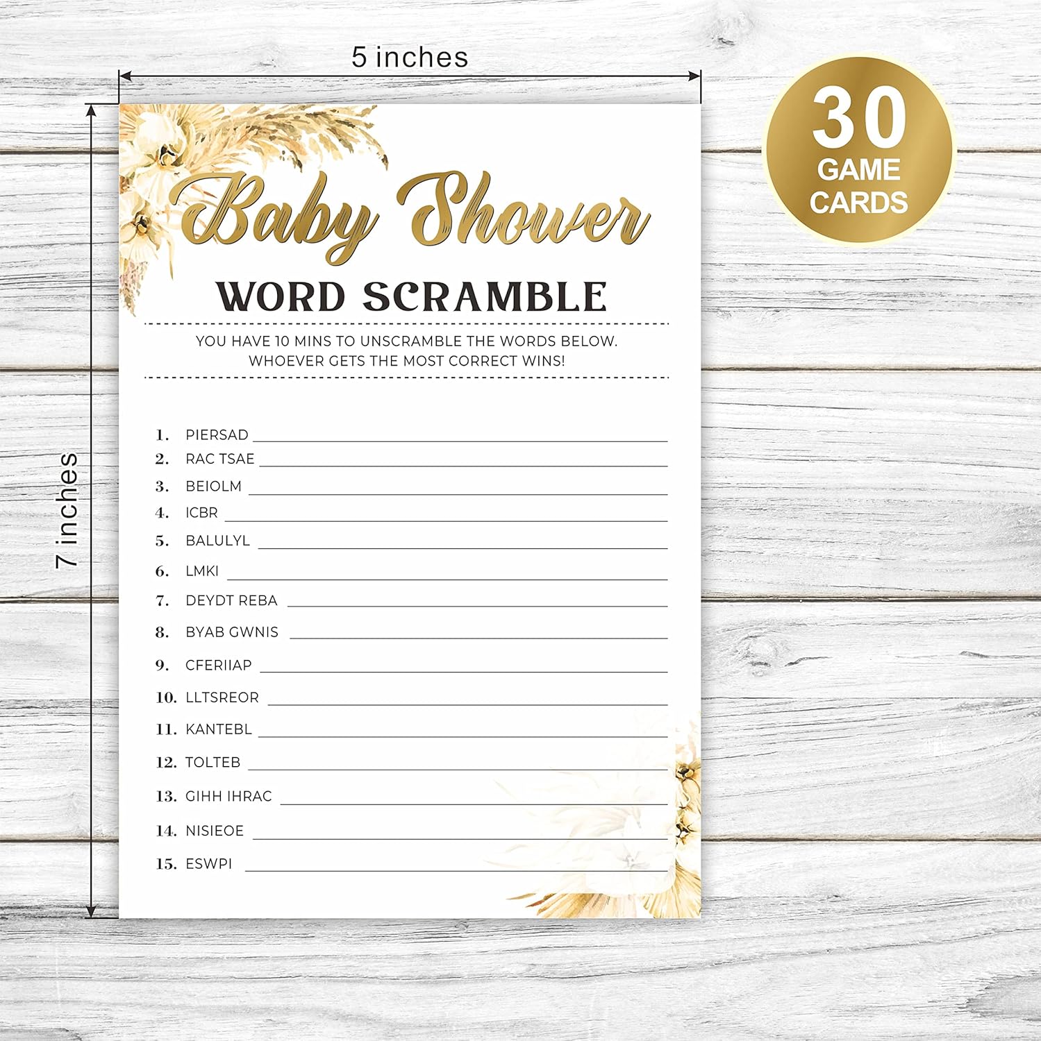 Boho Pampas Grass Baby Shower Word Scramble Game Cards