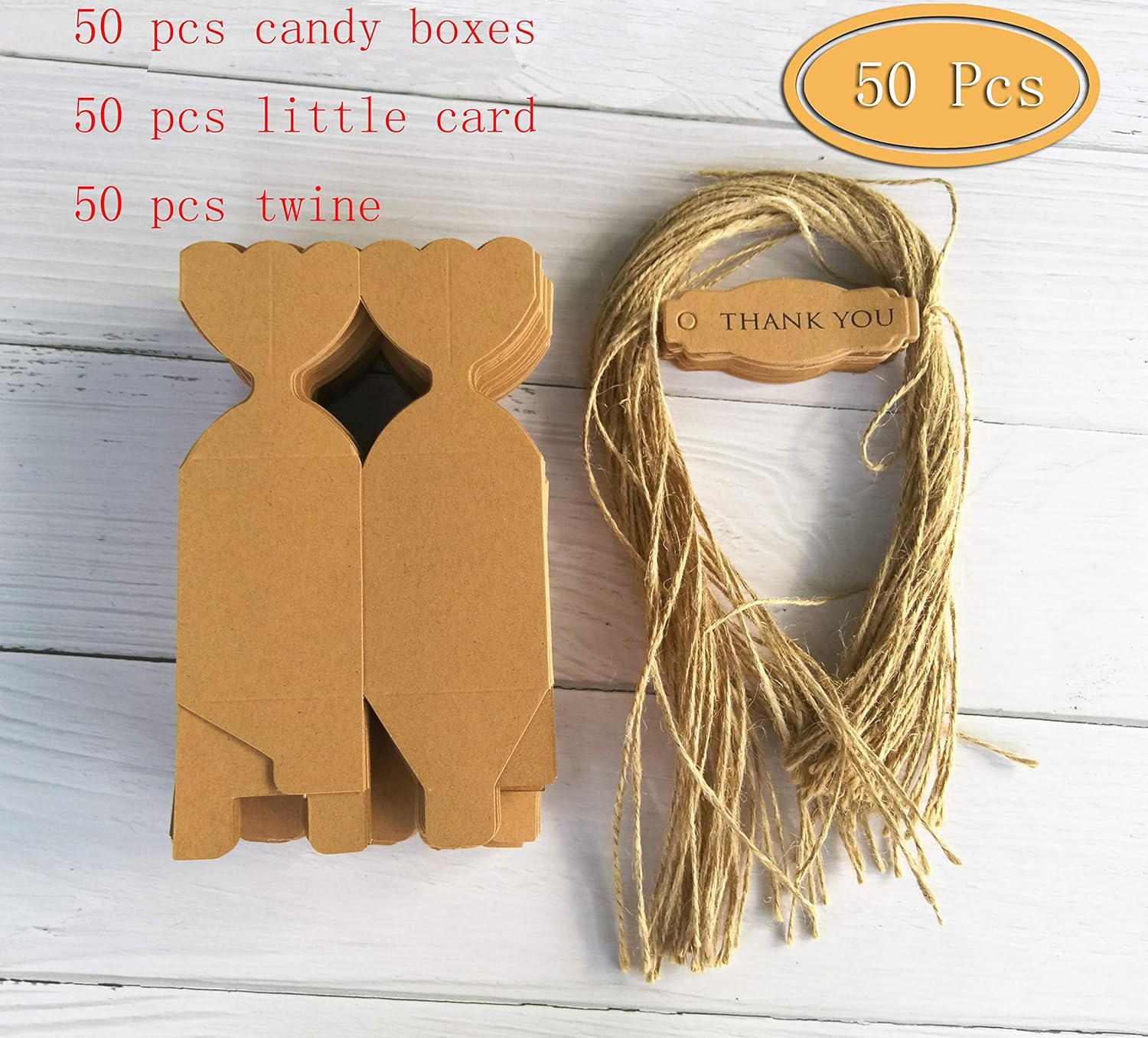 Lontenrea 50 Pcs Candy Boxes with Twine and Cards