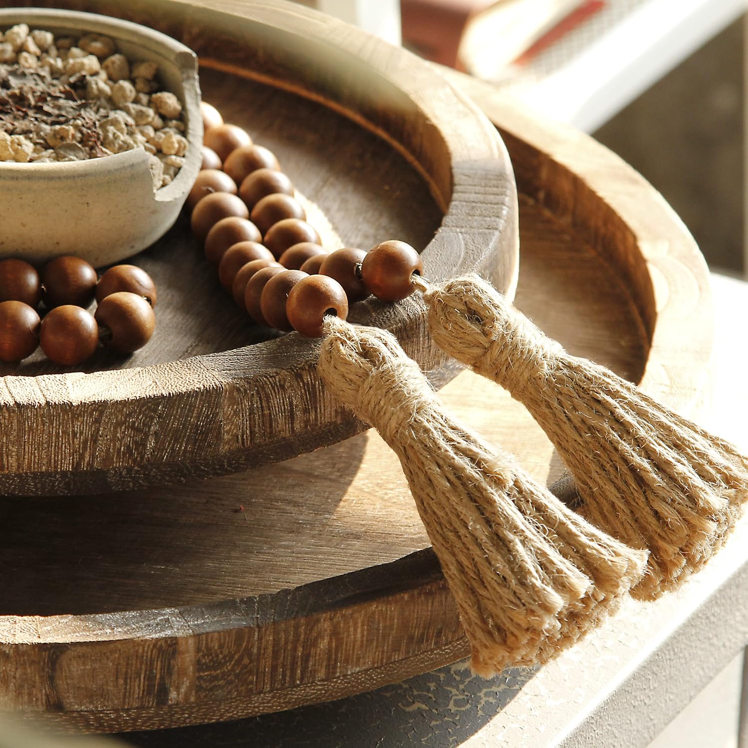 Meplait 39 Inch Wood Bead Garland with Tassels