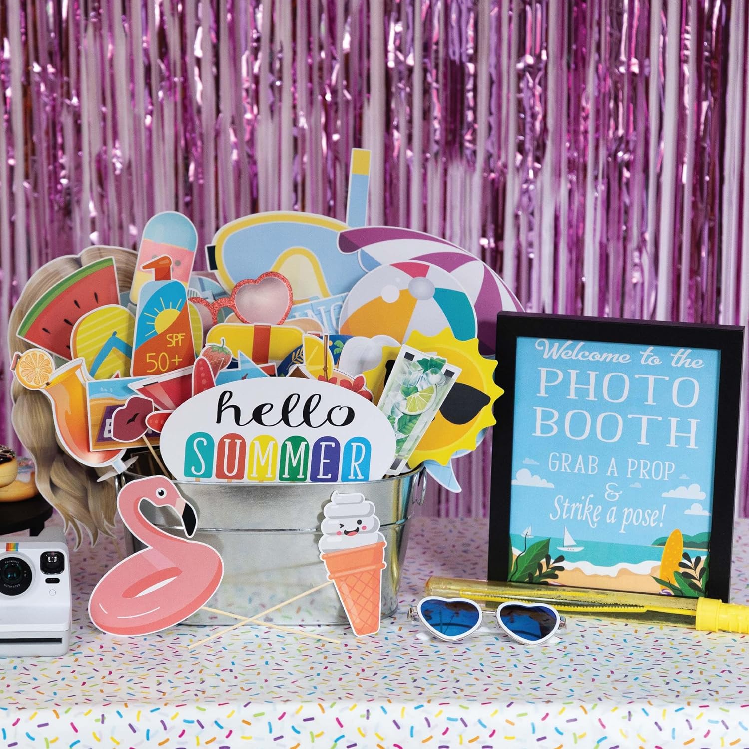 Summer Photo Booth Props - 41 Pieces with Signs Pads Sticks
