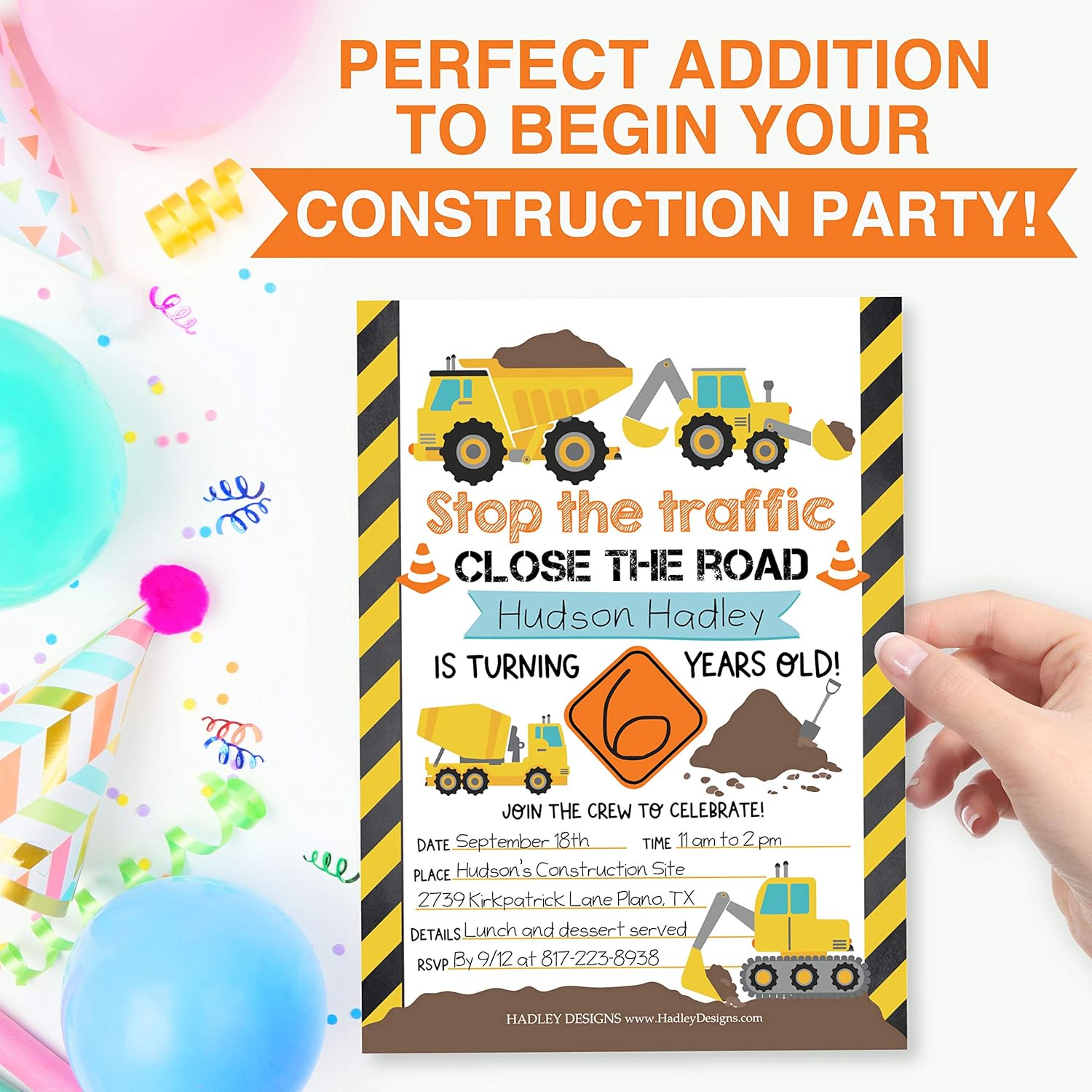 Hadley Designs Construction Birthday Invitations Set of 25