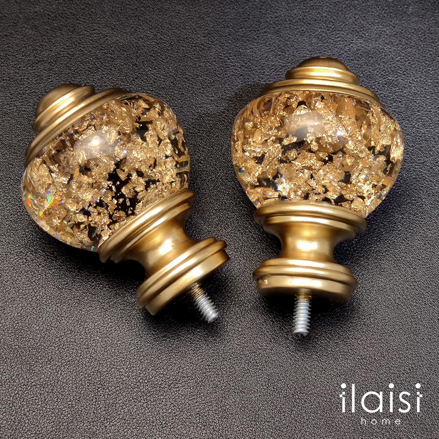 Gold Foiled Clear Curtain Rod Finials Set of 2