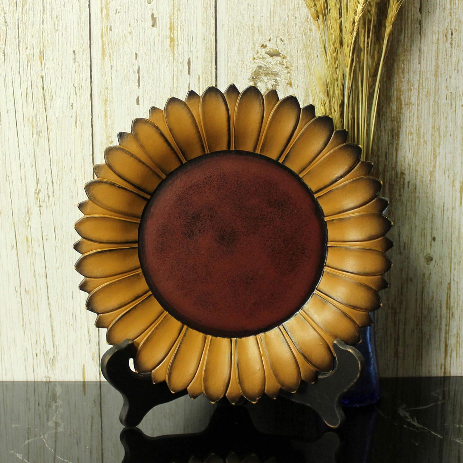 CVHOMEDECO Sunflower Shape Wooden Plate 11 Inch